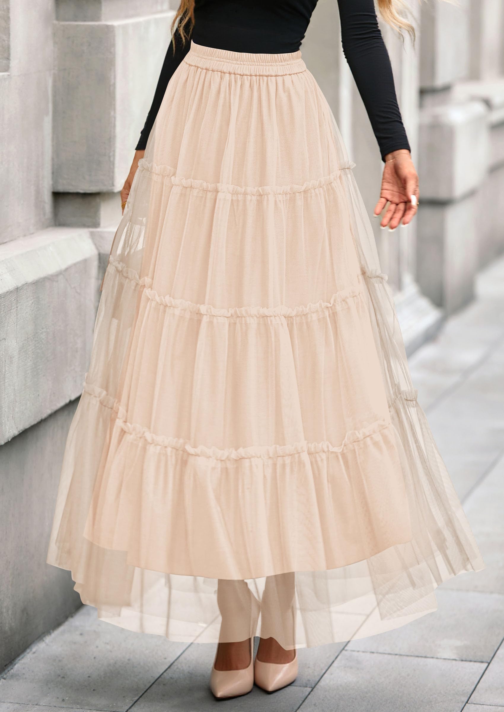 Foto 4 | Falda Prettygarden De Tul Para Mujer  Moda Otoñal  Maxi En Forma De A - Venta Internacional.
