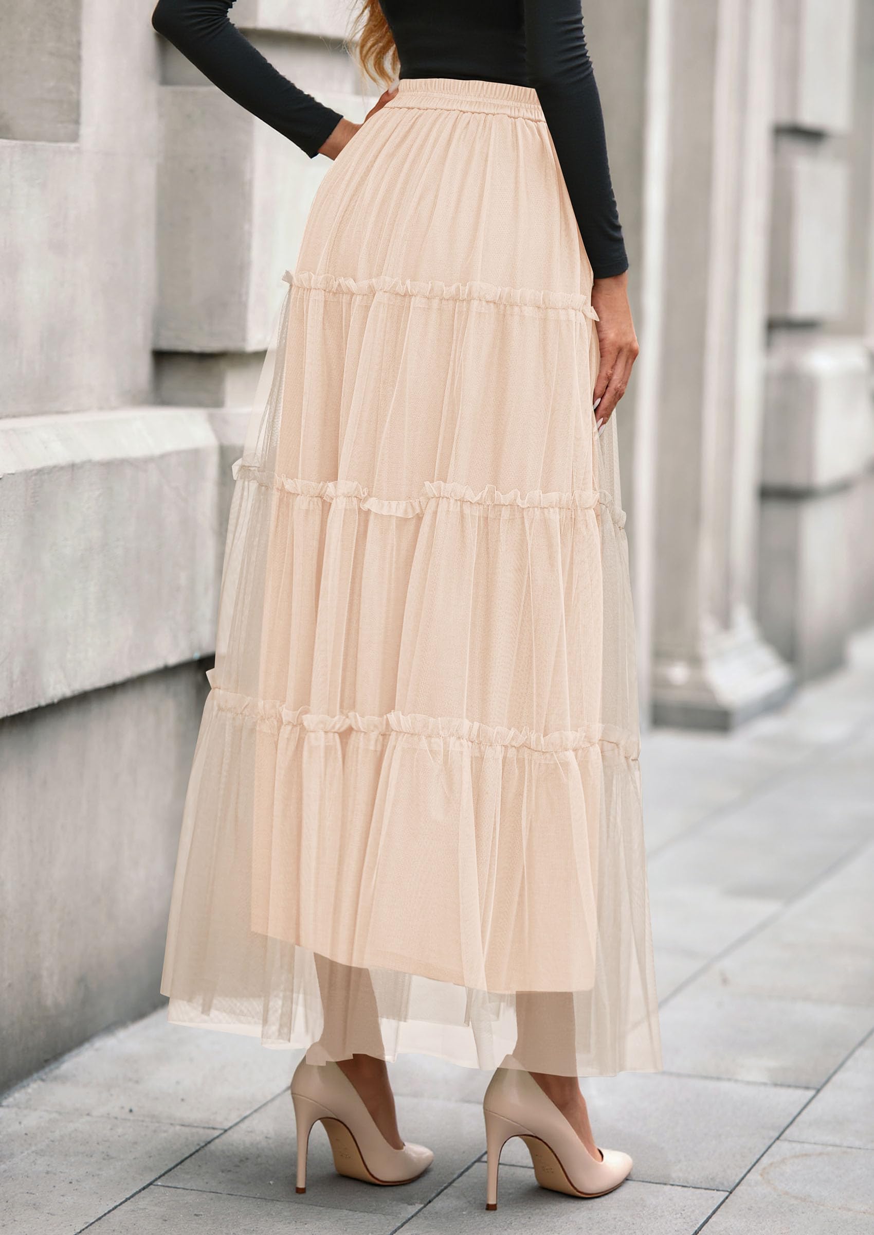 Foto 5 | Falda Prettygarden De Tul Para Mujer  Moda Otoñal  Maxi En Forma De A - Venta Internacional.