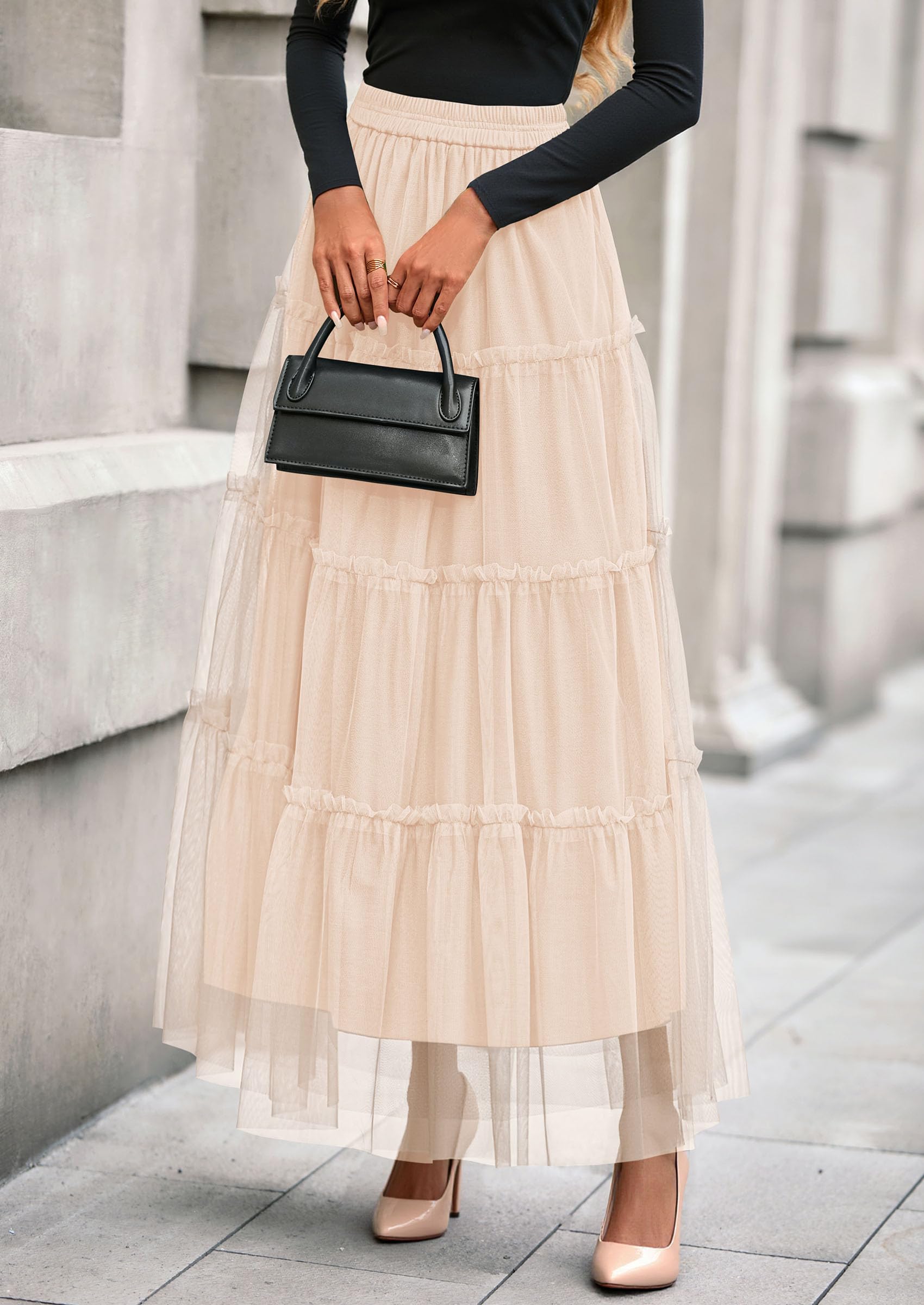 Foto 7 pulgar | Falda Prettygarden De Tul Para Mujer  Moda Otoñal  Maxi En Forma De A - Venta Internacional.