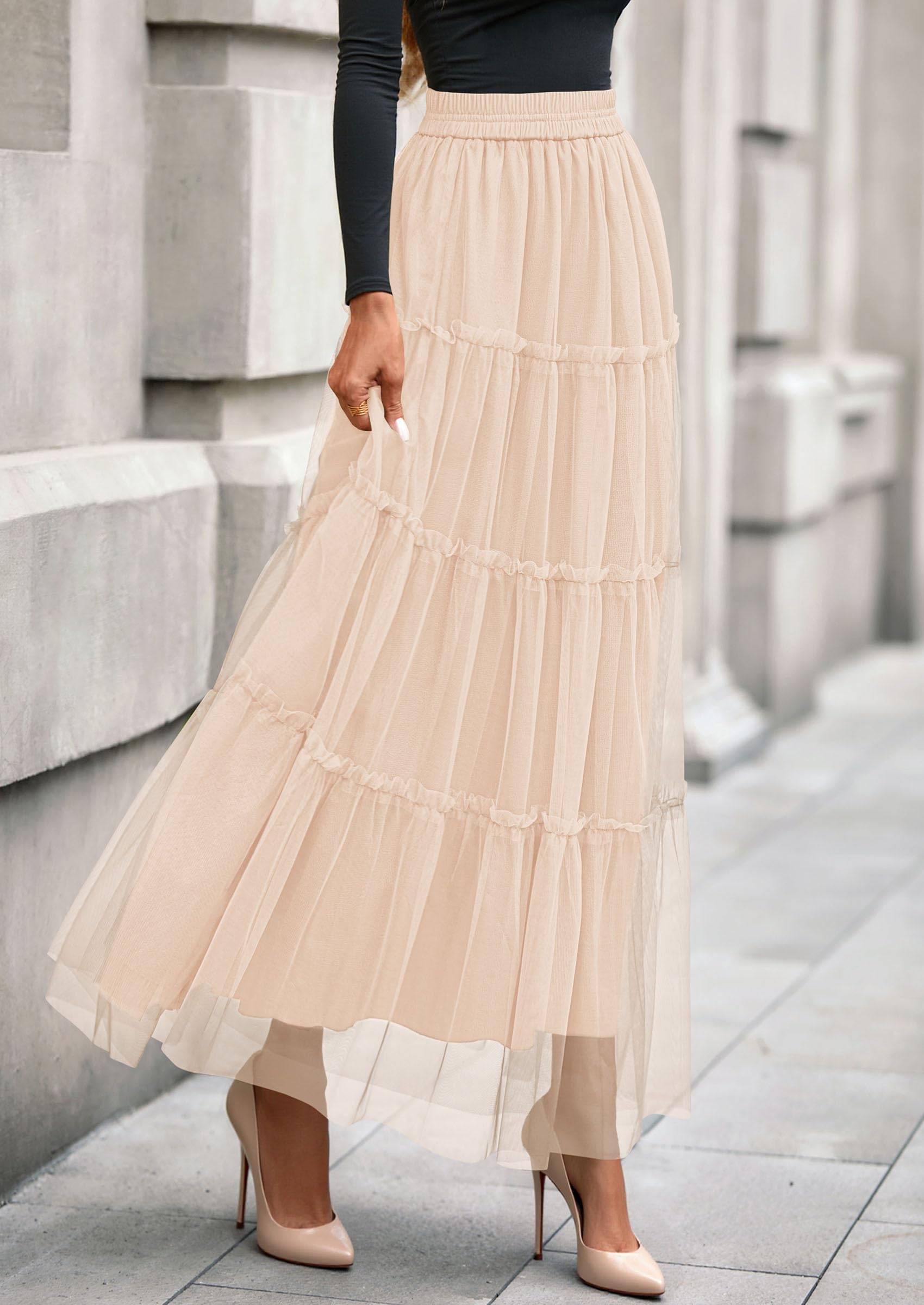 Foto 7 | Falda Prettygarden De Tul Para Mujer  Moda Otoñal  Maxi En Forma De A - Venta Internacional.