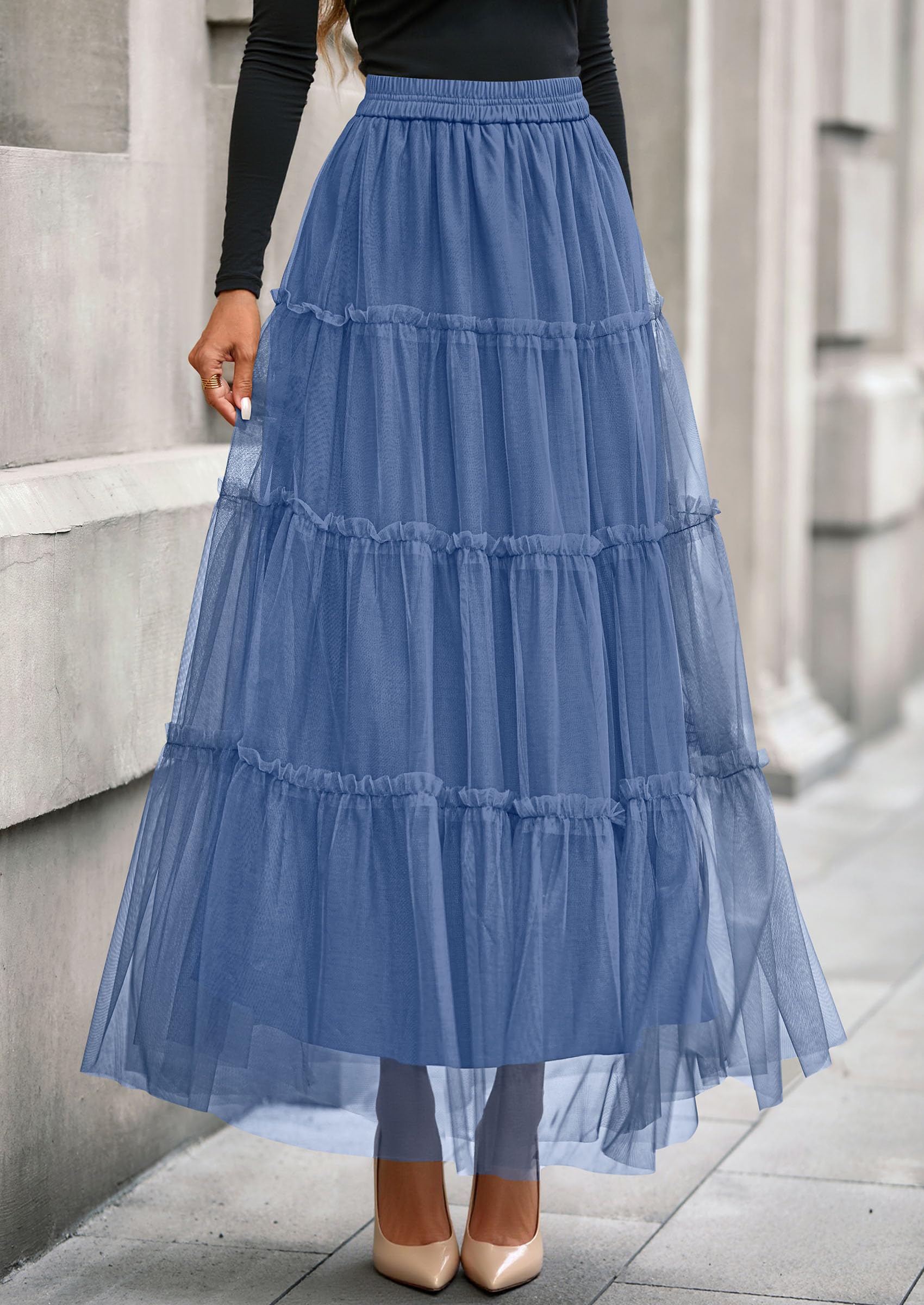 Foto 2 | Falda De Tul Prettygarden Para Mujer  Maxi Larga  A La Moda De Otoño - Venta Internacional.