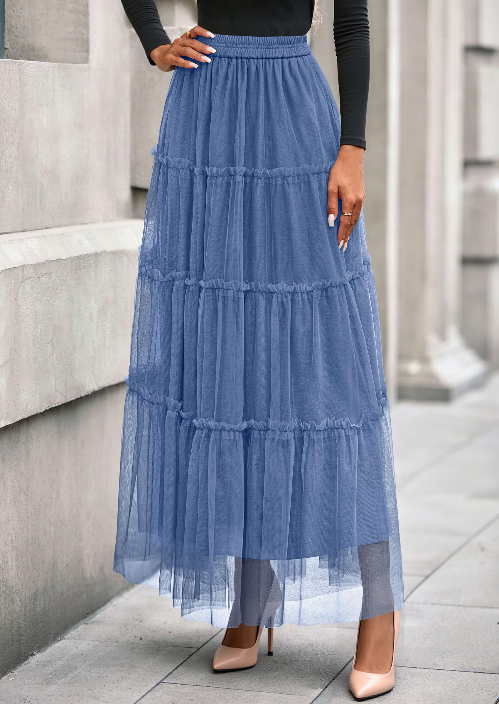 Foto 3 | Falda De Tul Prettygarden Para Mujer  Maxi Larga  A La Moda De Otoño - Venta Internacional.