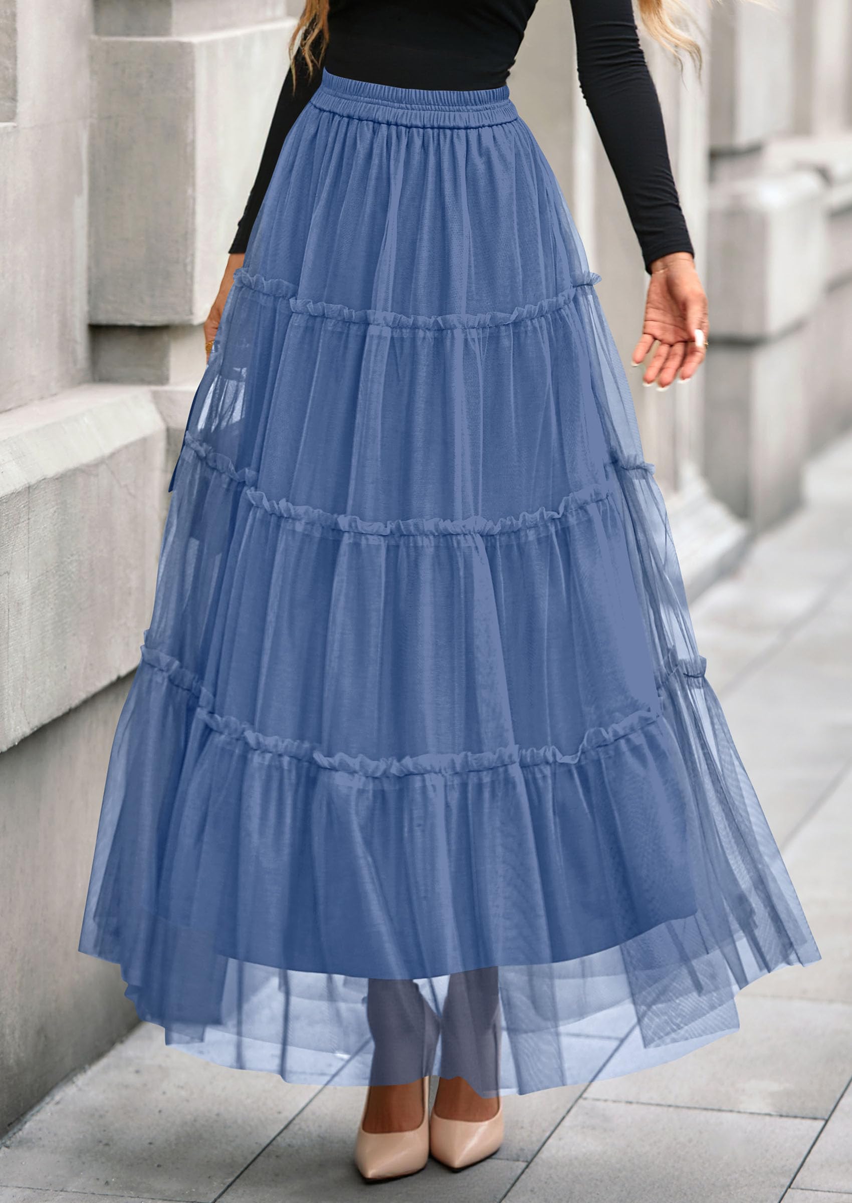 Foto 4 | Falda De Tul Prettygarden Para Mujer  Maxi Larga  A La Moda De Otoño - Venta Internacional.