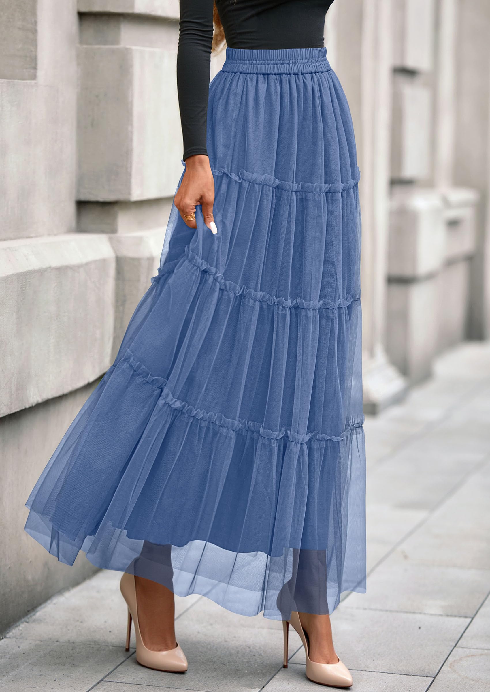 Foto 7 | Falda De Tul Prettygarden Para Mujer  Maxi Larga  A La Moda De Otoño - Venta Internacional.
