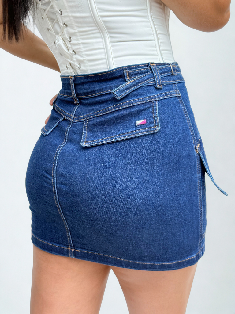 Foto 4 | Falda Corta Obs Dama Mezclilla Azul Oscuro