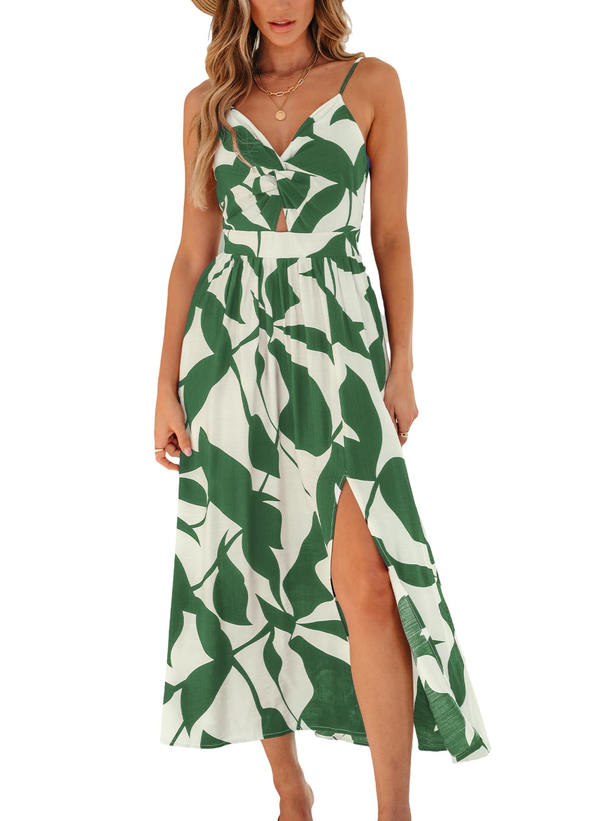 Foto 2 pulgar | Vestido De Verano Cupshe Verde Estampado Sin Mangas Para Mujer - Venta Internacional.