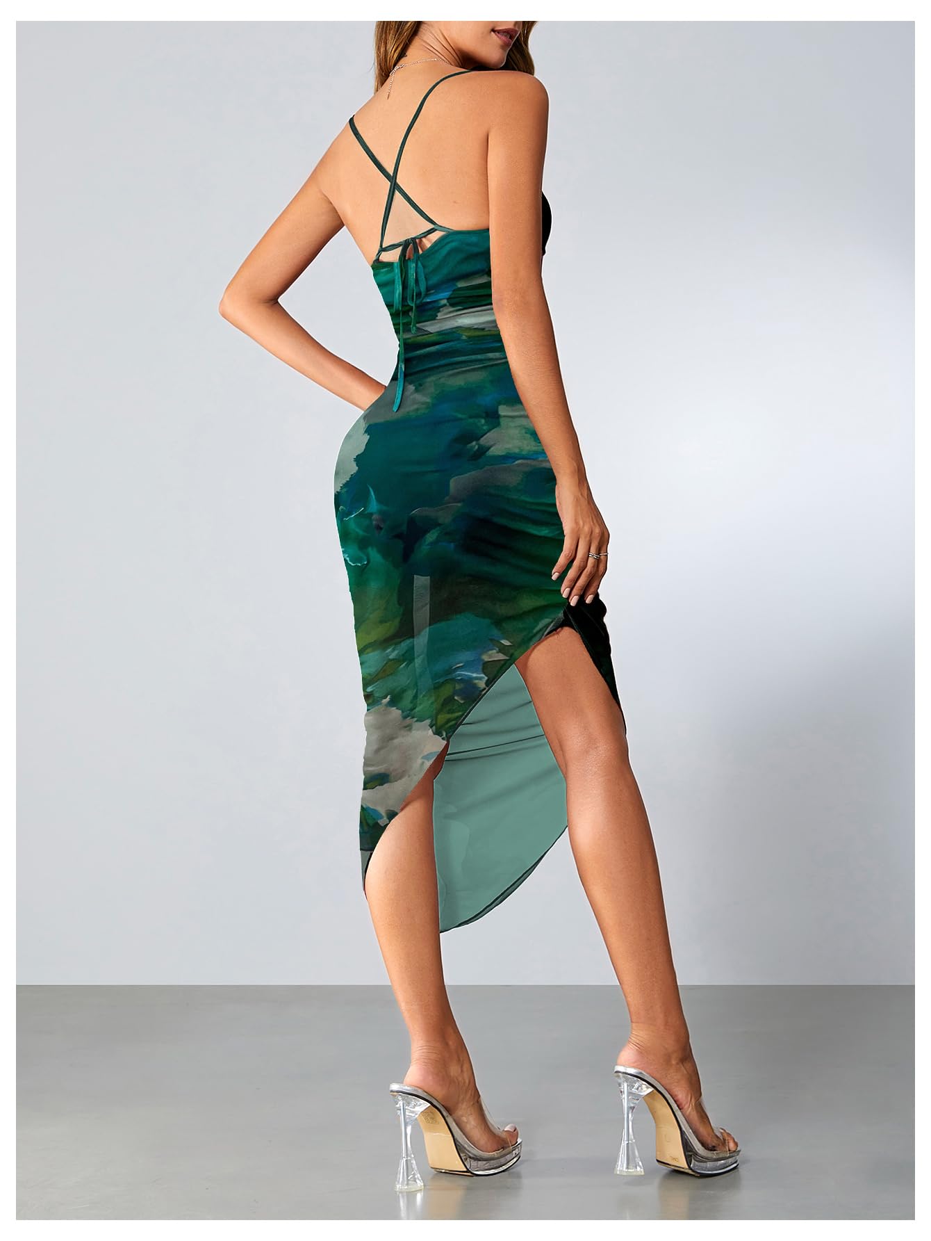 Foto 2 | Vestido Soly Hux  Anudado  Cuello Vuelto  Sin Espalda  Ajustado  Verde L - Venta Internacional.