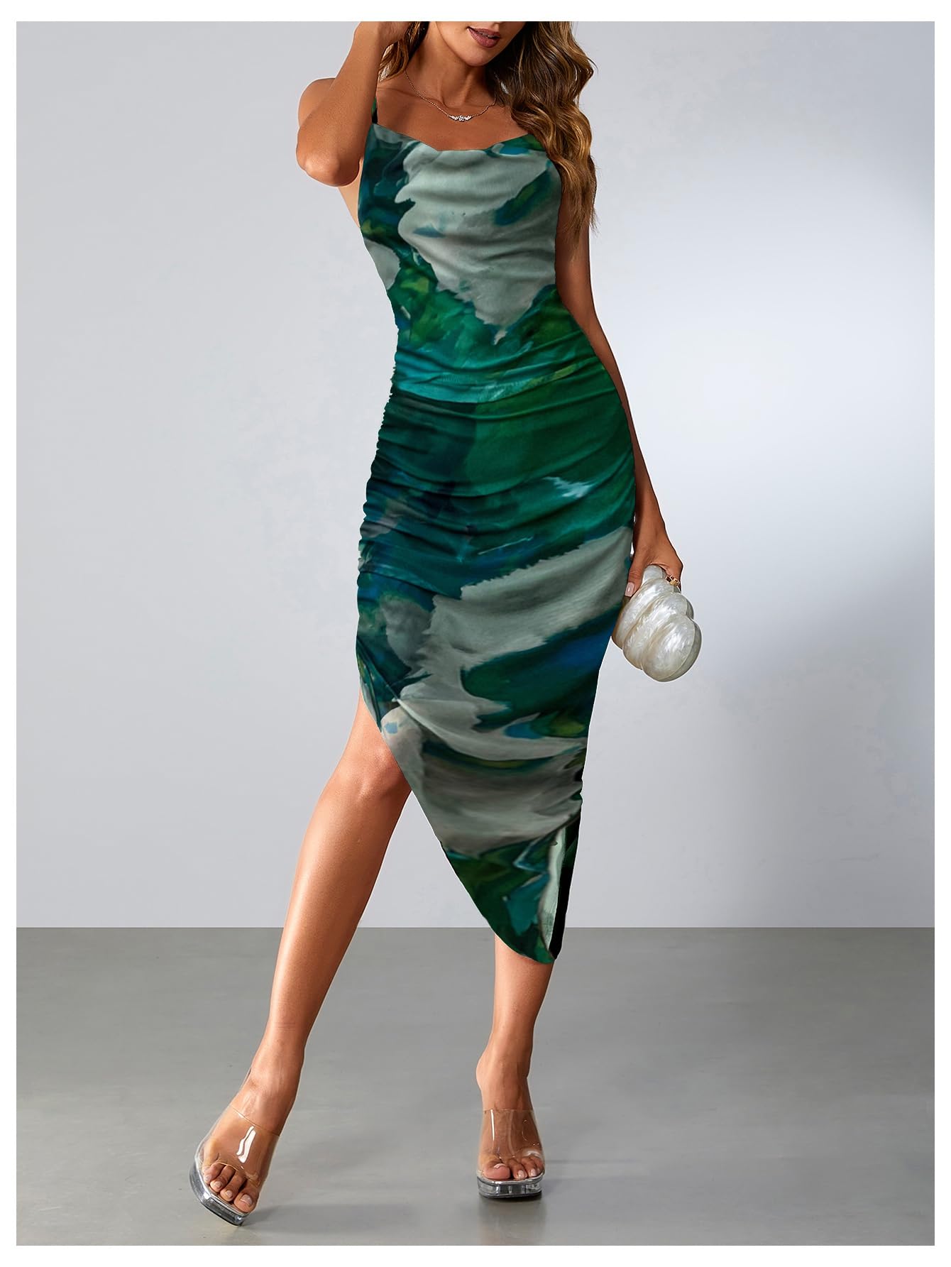 Foto 3 | Vestido Soly Hux  Anudado  Cuello Vuelto  Sin Espalda  Ajustado  Verde L - Venta Internacional.