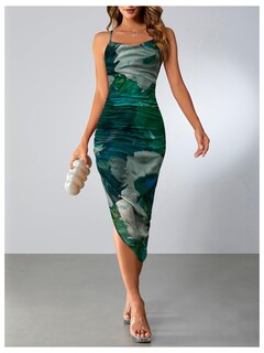 Foto 4 | Vestido Soly Hux Anudado Cuello Vuelto Sin Espalda Ajustado Verde L - Venta Internacional.