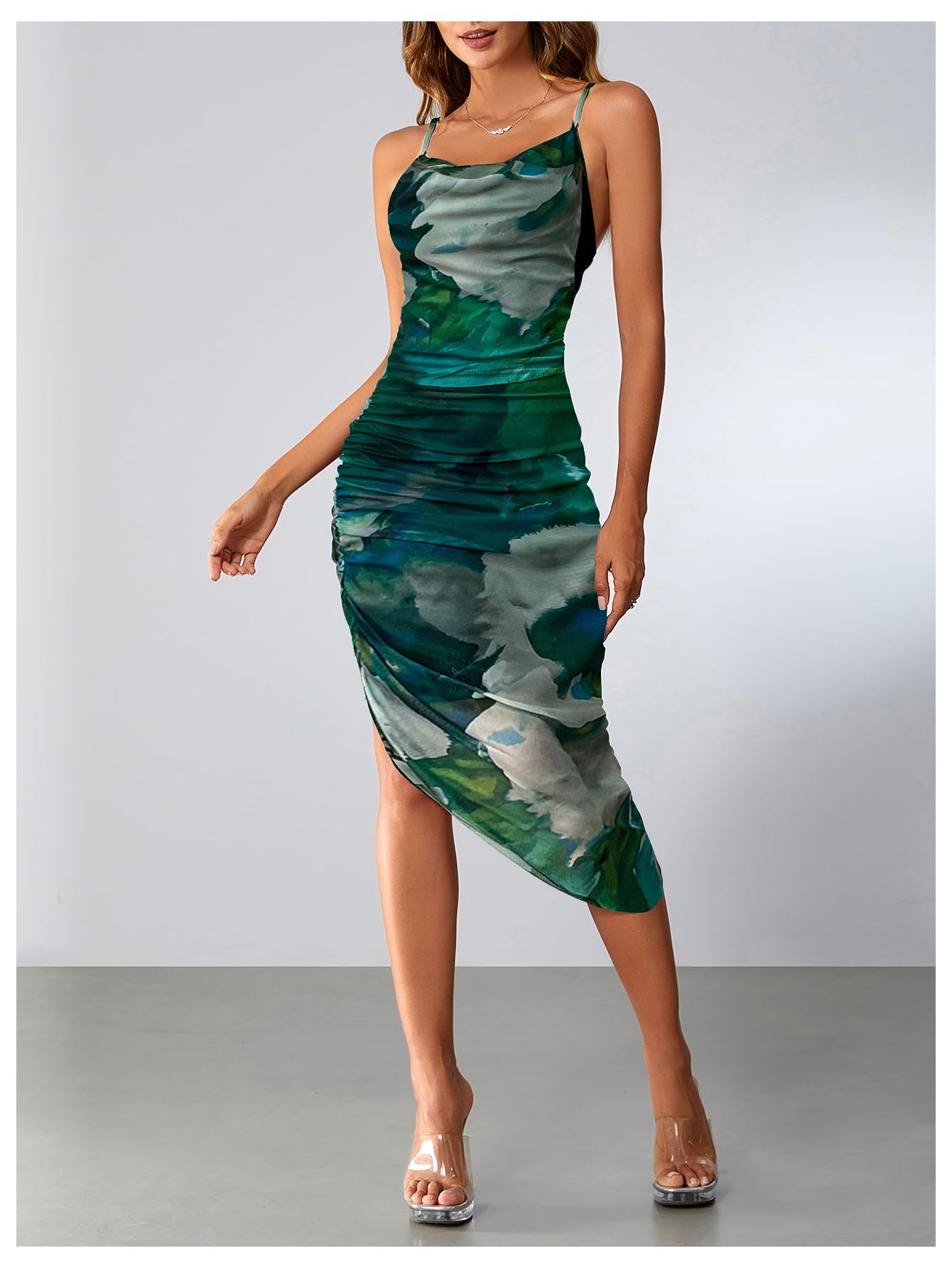 Foto 5 | Vestido Soly Hux  Anudado  Cuello Vuelto  Sin Espalda  Ajustado  Verde L - Venta Internacional.