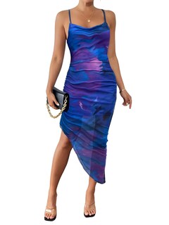 Foto 1 | Vestido Soly Hux Anudado Cuello Vuelto Sin Espalda Ajustado Azul Morado - Venta Internacional.