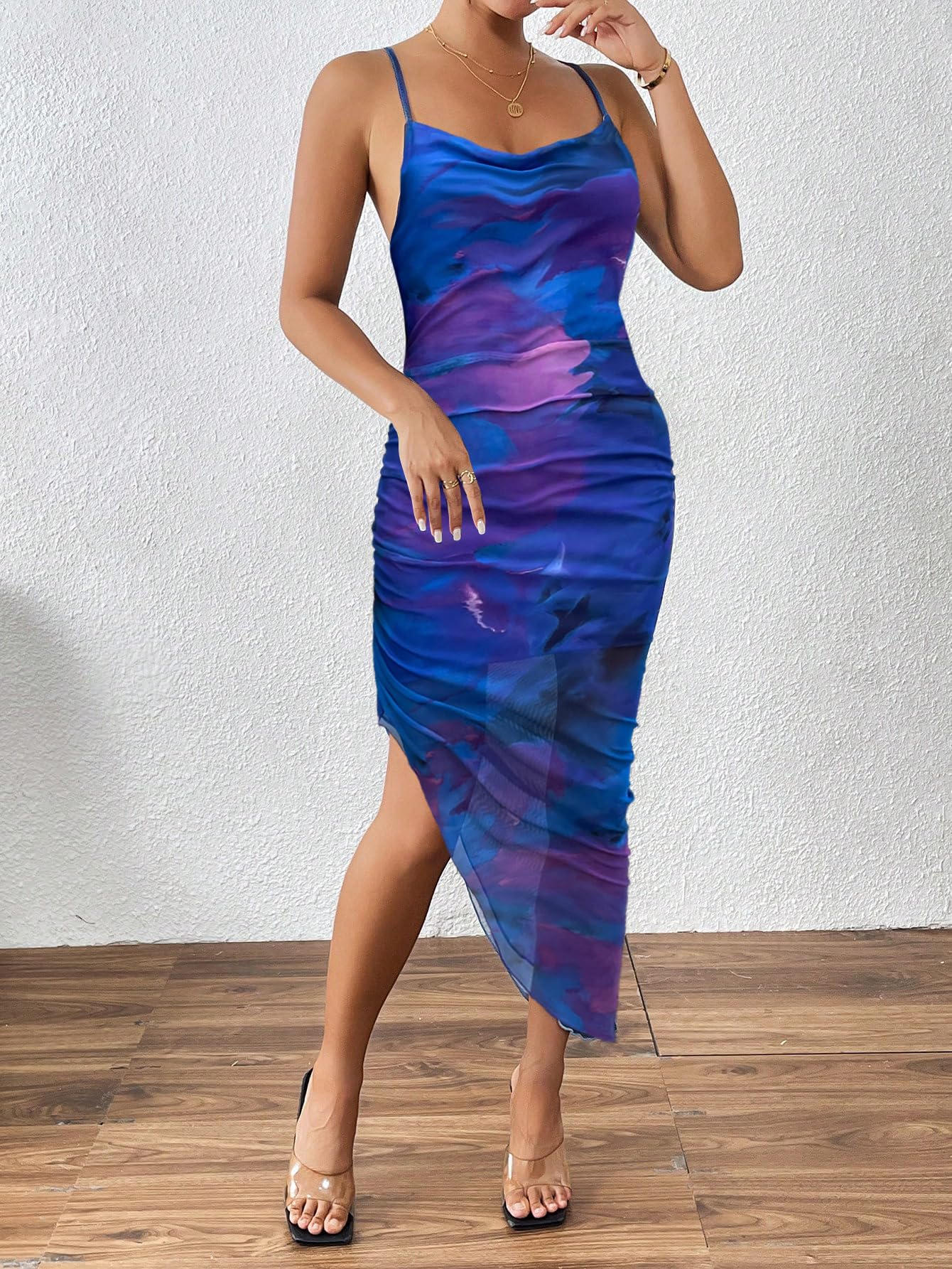Foto 5 pulgar | Vestido Soly Hux  Anudado  Cuello Vuelto  Sin Espalda  Ajustado  Azul Morado - Venta Internacional.