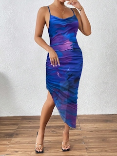 Foto 4 | Vestido Soly Hux Anudado Cuello Vuelto Sin Espalda Ajustado Azul Morado - Venta Internacional.