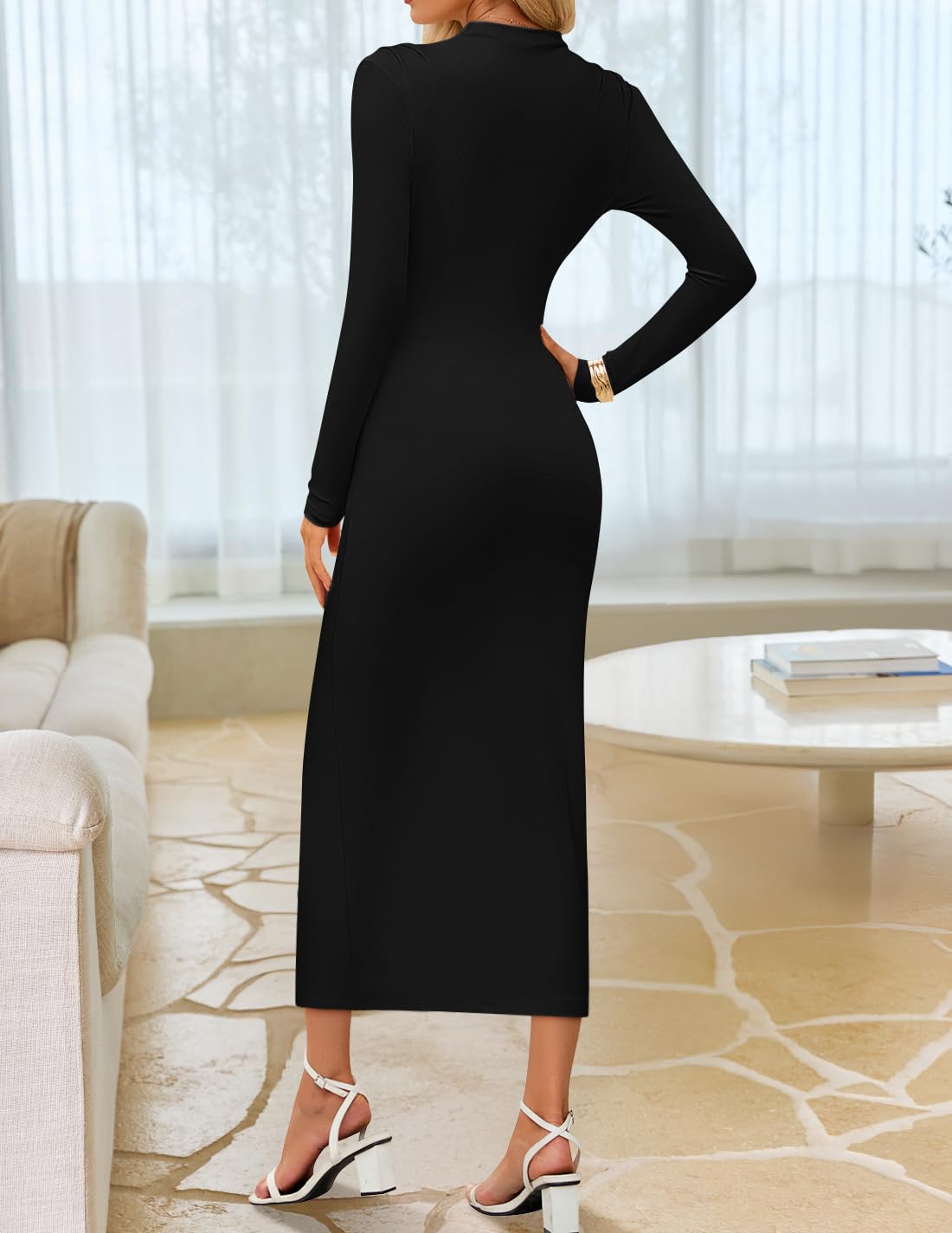 Foto 5 pulgar | Vestido Ajustado Negro De Manga Larga De Otoño Zesica 2025 Para Mujer - Venta Internacional.