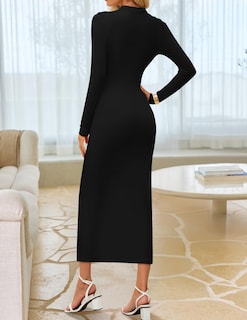 Foto 4 | Vestido Ajustado Negro De Manga Larga De Otoño Zesica 2025 Para Mujer - Venta Internacional.