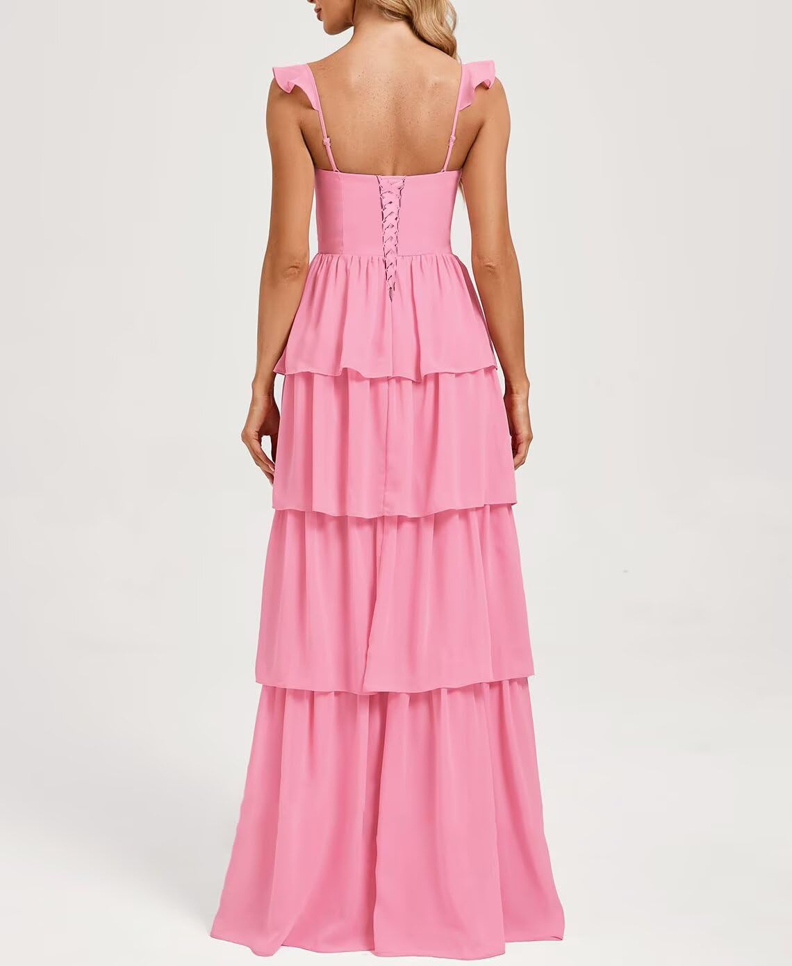 Foto 2 | Vestido De Fiesta Dessiny  De Gasa  Con Tirantes Finos Escalonados  De Color Verde Menta - Venta Internacional.