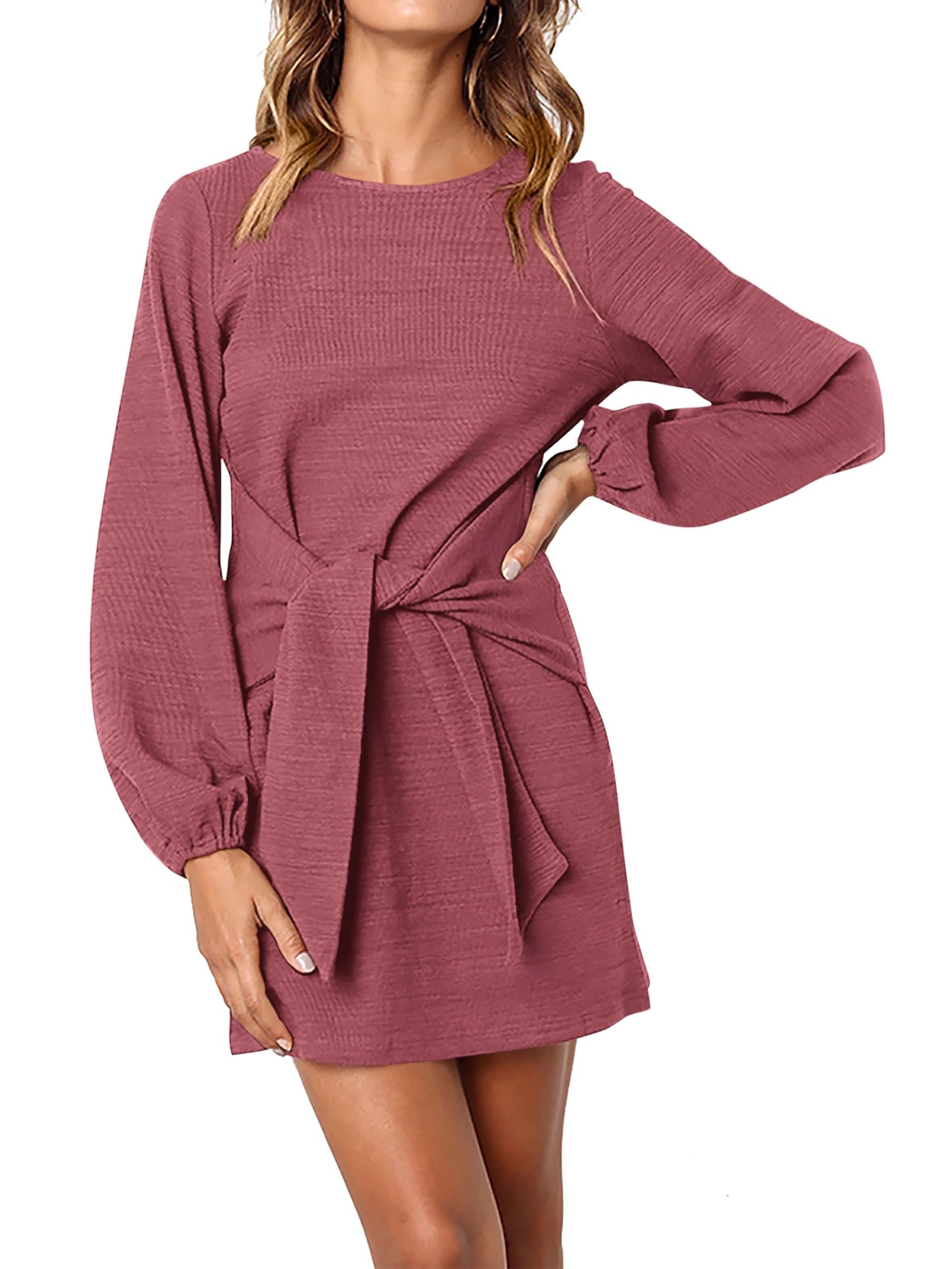 Vestido Prettygarden Para Mujer, Manga Larga, Cuello Redondo Y Cintura - Venta Internacional.