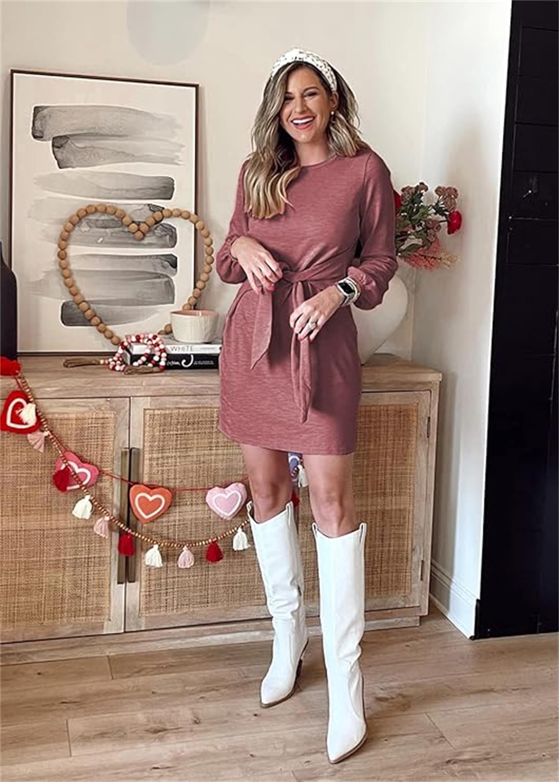 Foto 6 pulgar | Vestido Prettygarden Para Mujer, Manga Larga, Cuello Redondo Y Cintura - Venta Internacional.