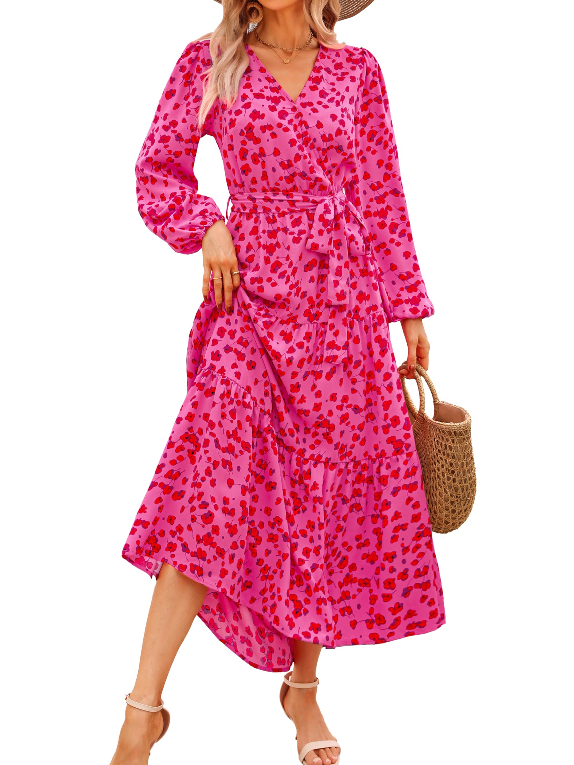 Foto 1 | Vestido Largo Prettygarden Para Mujer, Estampado Floral, Chifón, Color Rojo - Venta Internacional.