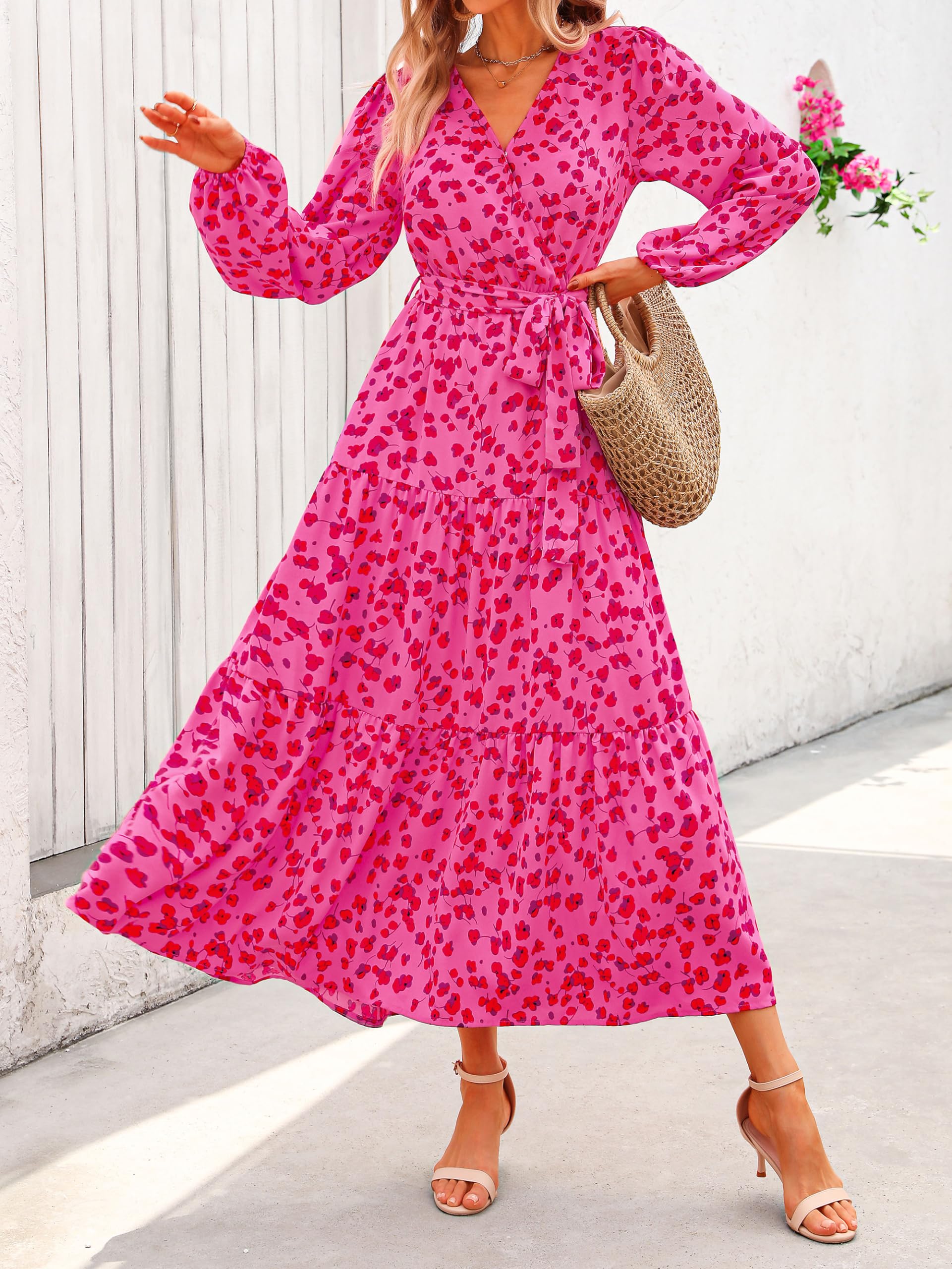 Foto 2 | Vestido Largo Prettygarden Para Mujer, Estampado Floral, Chifón, Color Rojo - Venta Internacional.