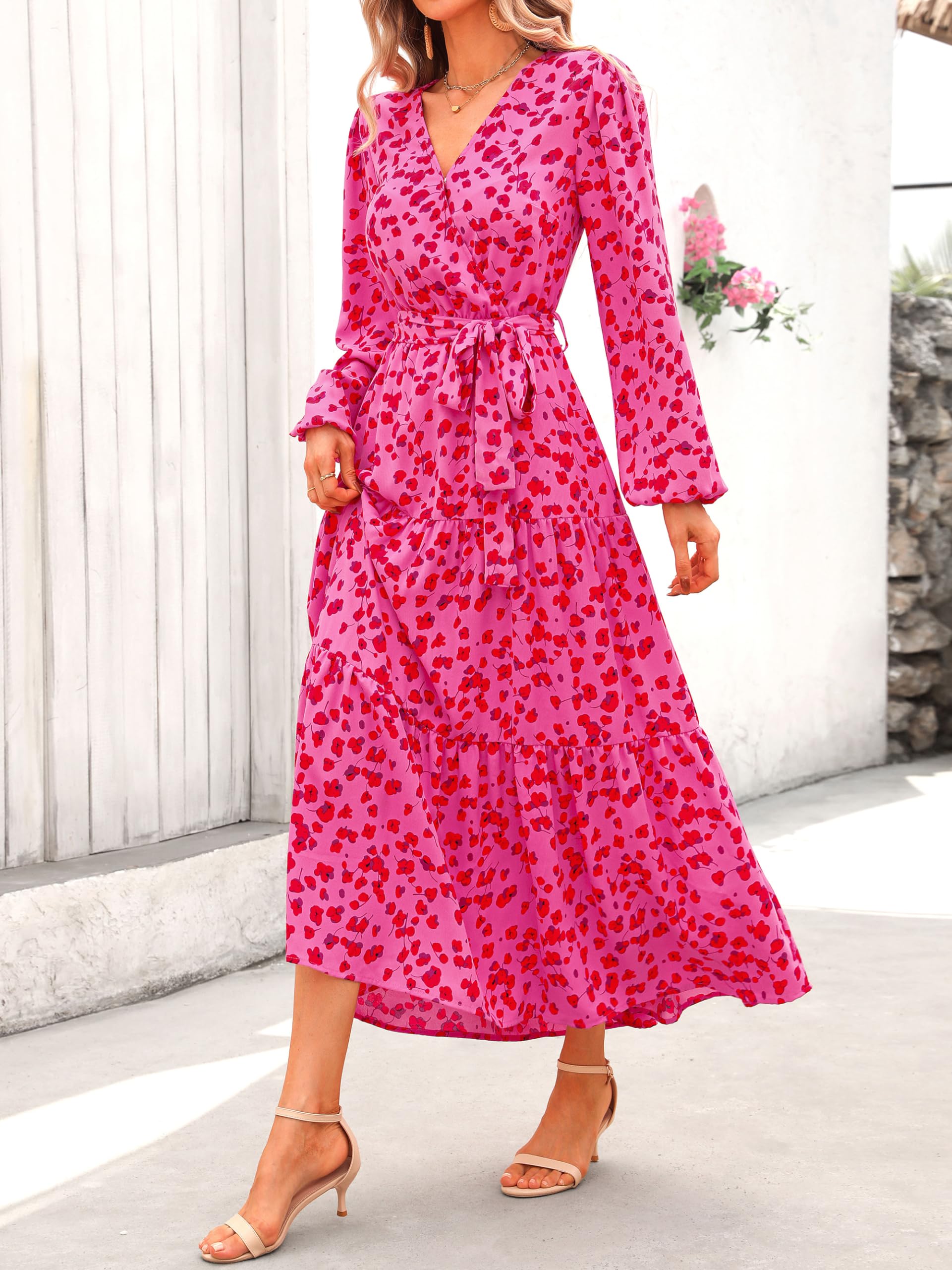 Foto 4 pulgar | Vestido Largo Prettygarden Para Mujer, Estampado Floral, Chifón, Color Rojo - Venta Internacional.