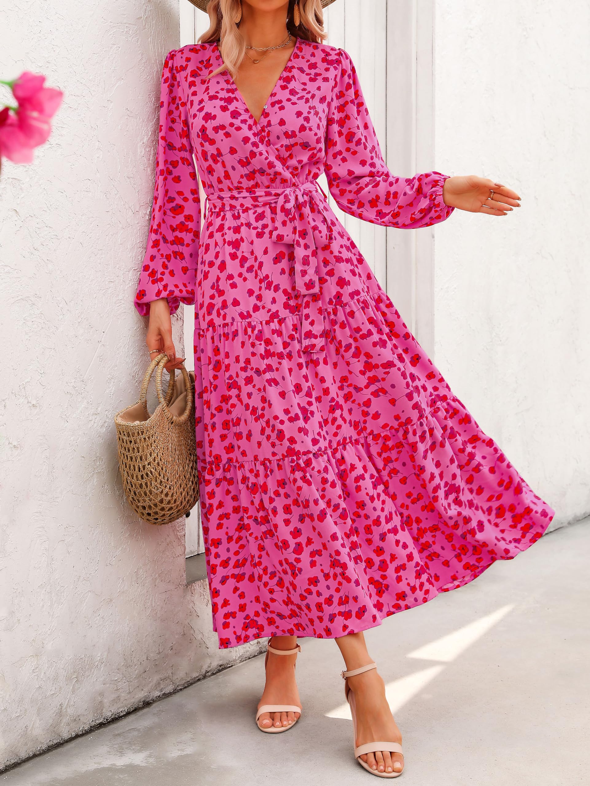 Foto 5 pulgar | Vestido Largo Prettygarden Para Mujer, Estampado Floral, Chifón, Color Rojo - Venta Internacional.