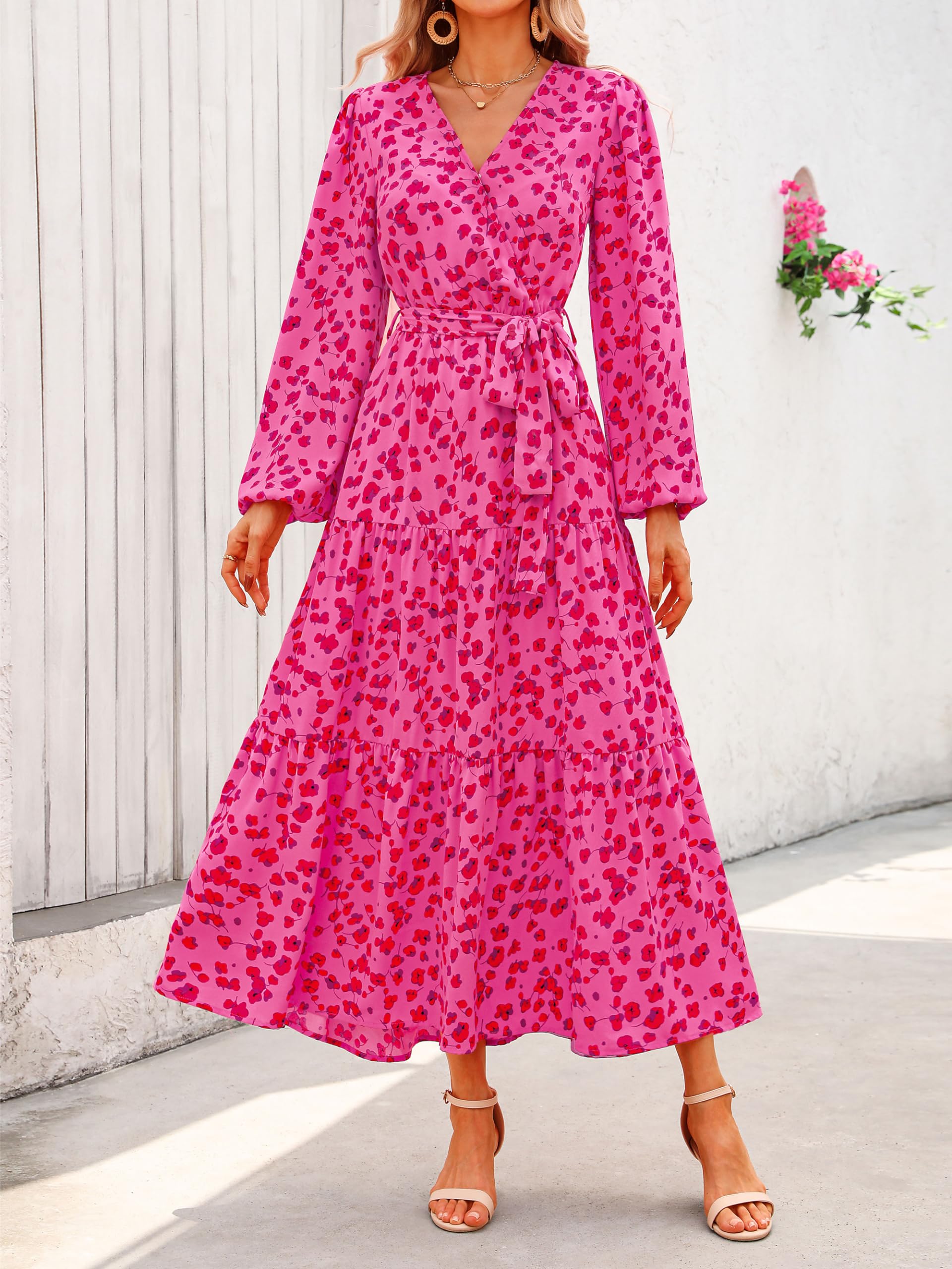 Foto 6 pulgar | Vestido Largo Prettygarden Para Mujer, Estampado Floral, Chifón, Color Rojo - Venta Internacional.