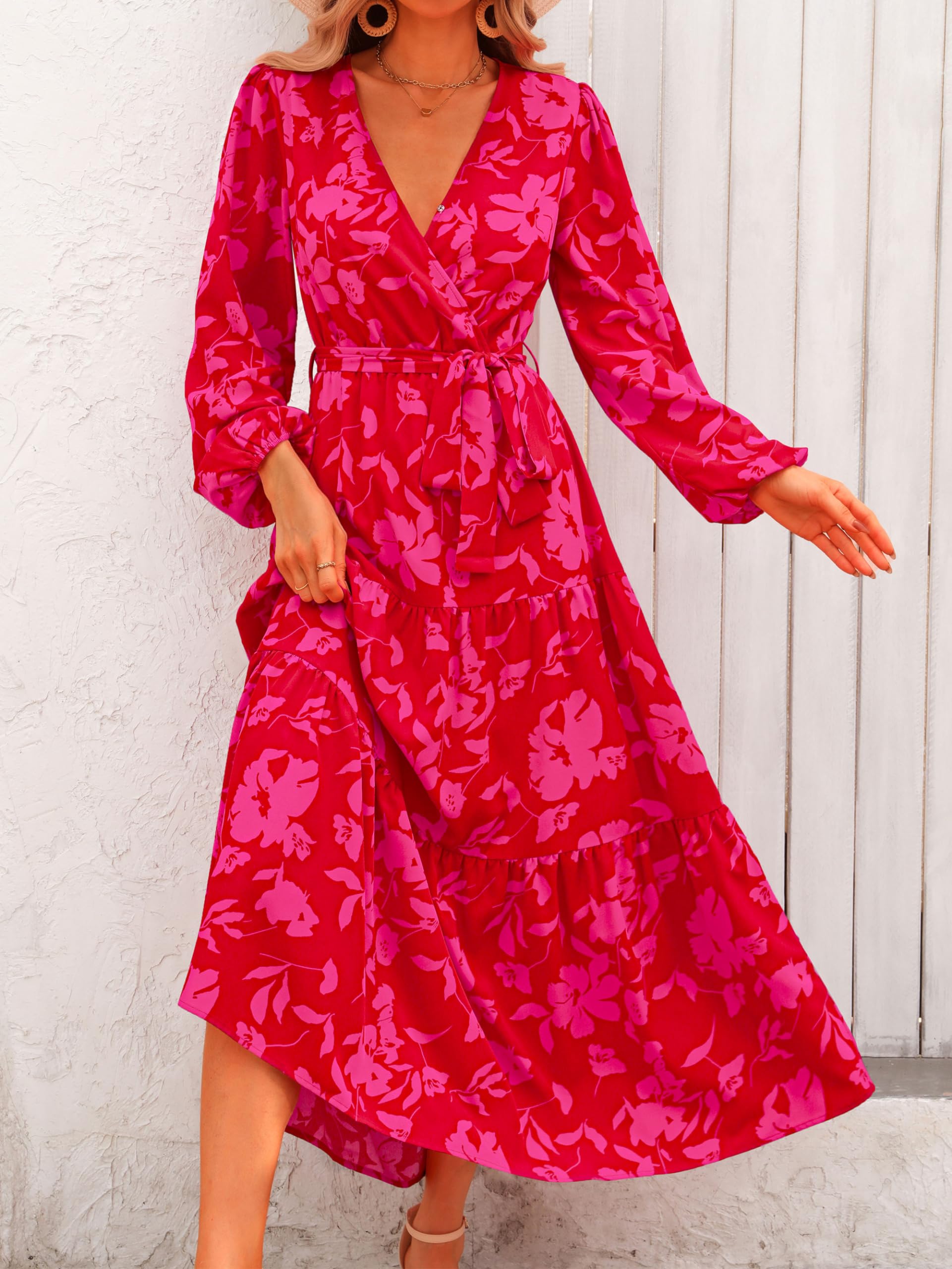 Foto 3 pulgar | Vestido Largo Prettygarden Para Mujer, Estampado Floral, Chifón, Color Rojo - Venta Internacional.