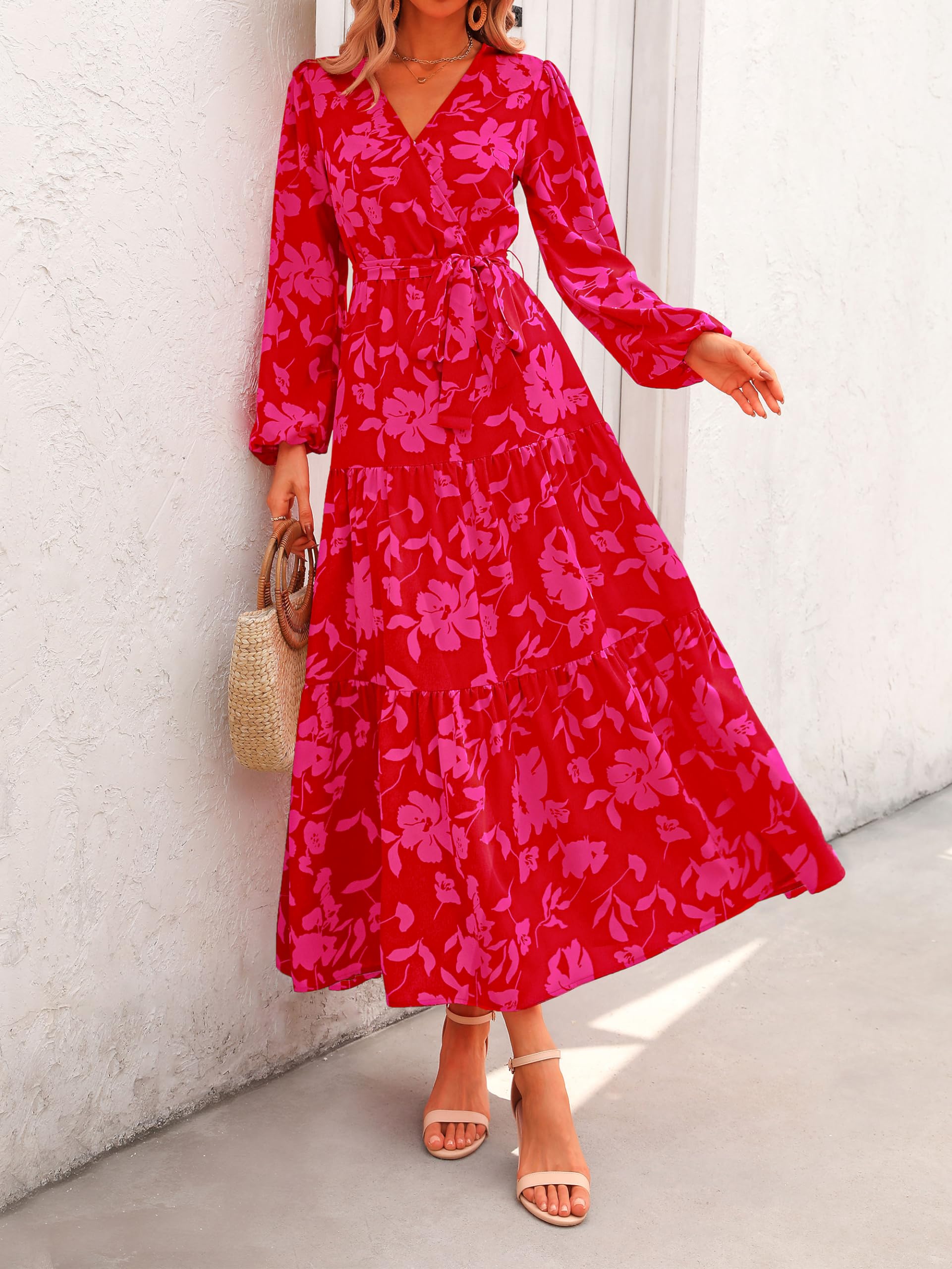 Foto 5 pulgar | Vestido Largo Prettygarden Para Mujer, Estampado Floral, Chifón, Color Rojo - Venta Internacional.