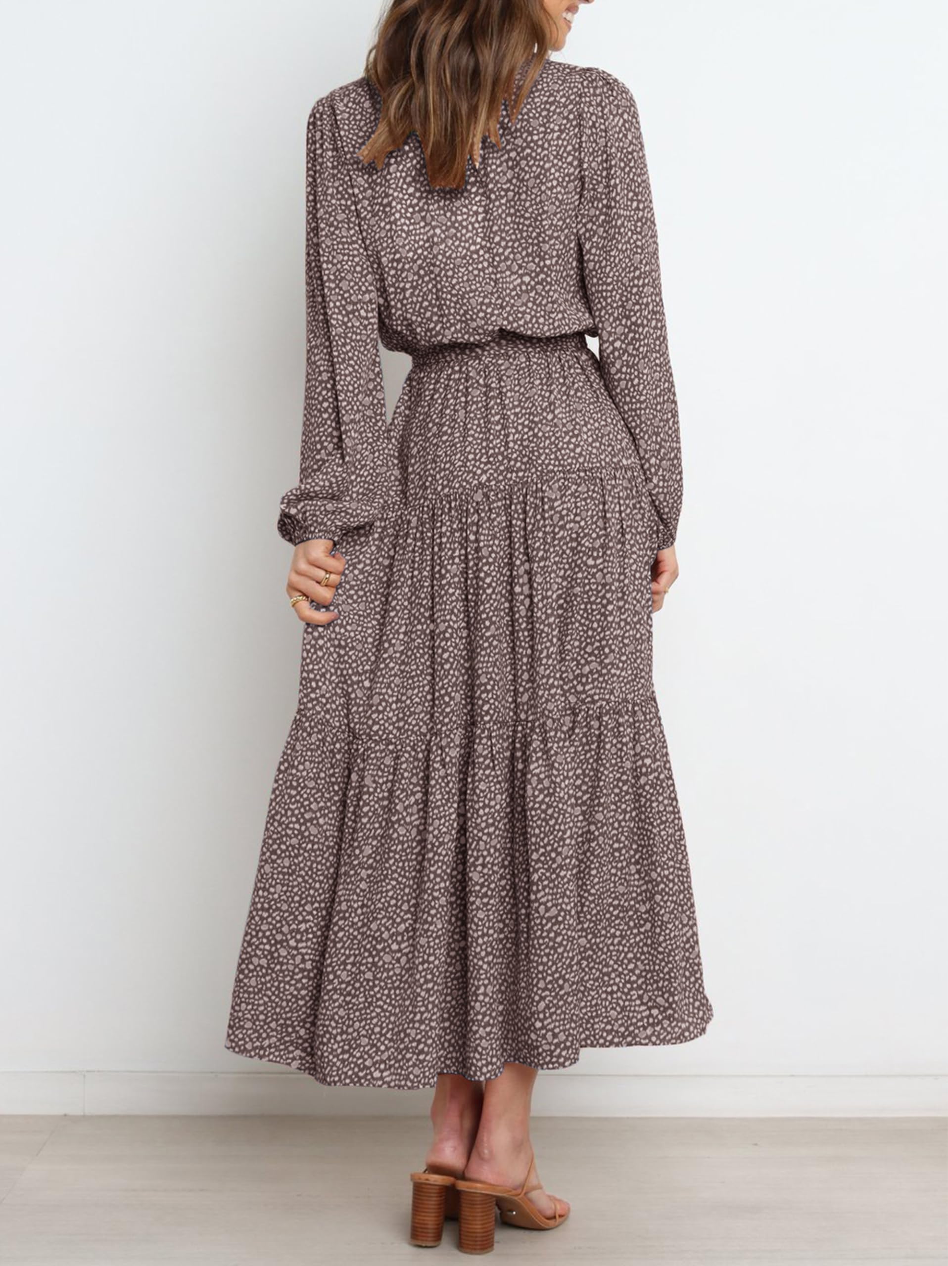 Foto 5 | Vestido Largo Prettygarden Para Mujer, Estampado Floral, Manga Larga, Marrón - Venta Internacional.