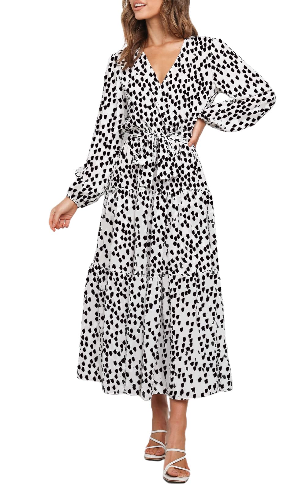 Foto 1 | Vestido Largo Prettygarden Con Estampado Floral De Otoño, Manga Larga Y Cuello En V - Venta Internacional.