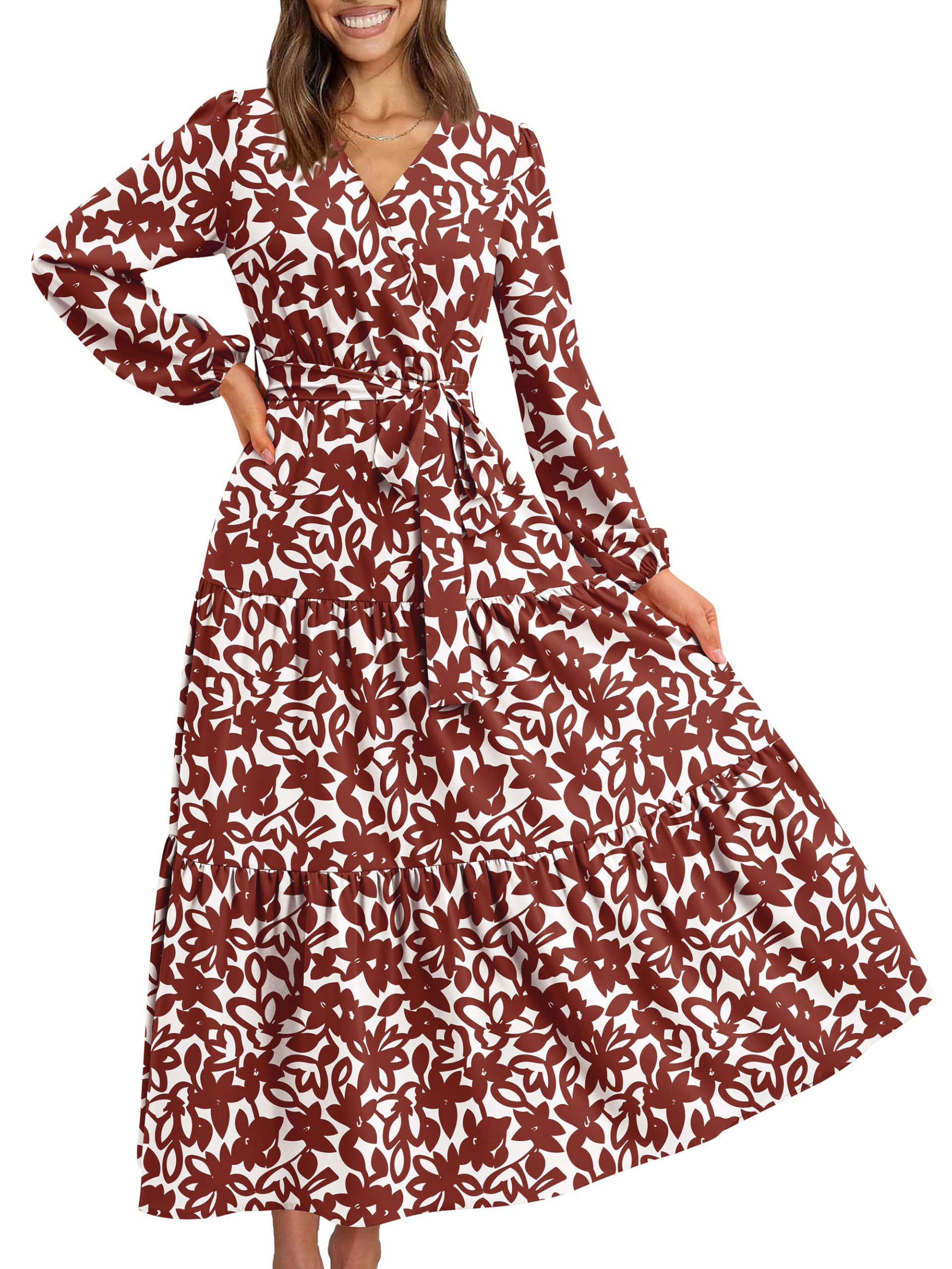 Foto 2 pulgar | Vestido Largo Prettygarden Floral De Manga Larga Con Cuello En V Para Mujer - Venta Internacional.
