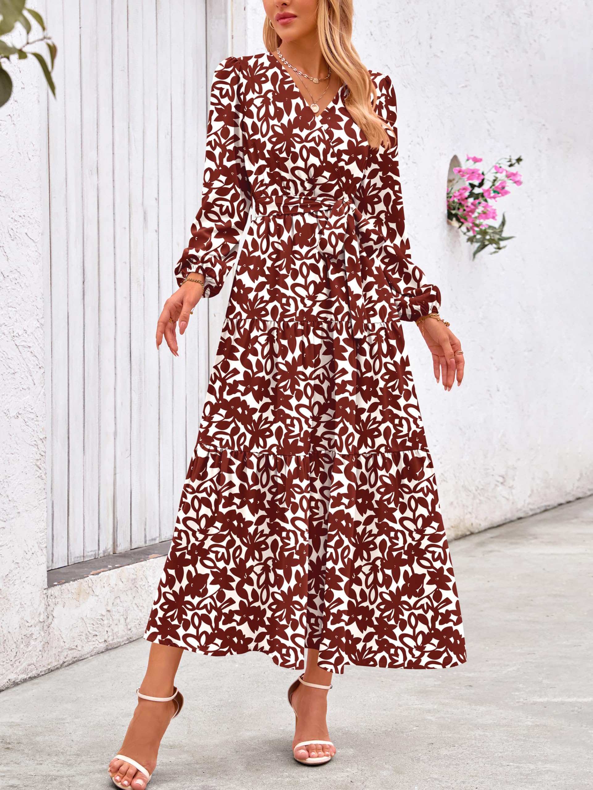 Foto 3 pulgar | Vestido Largo Prettygarden Floral De Manga Larga Con Cuello En V Para Mujer - Venta Internacional.