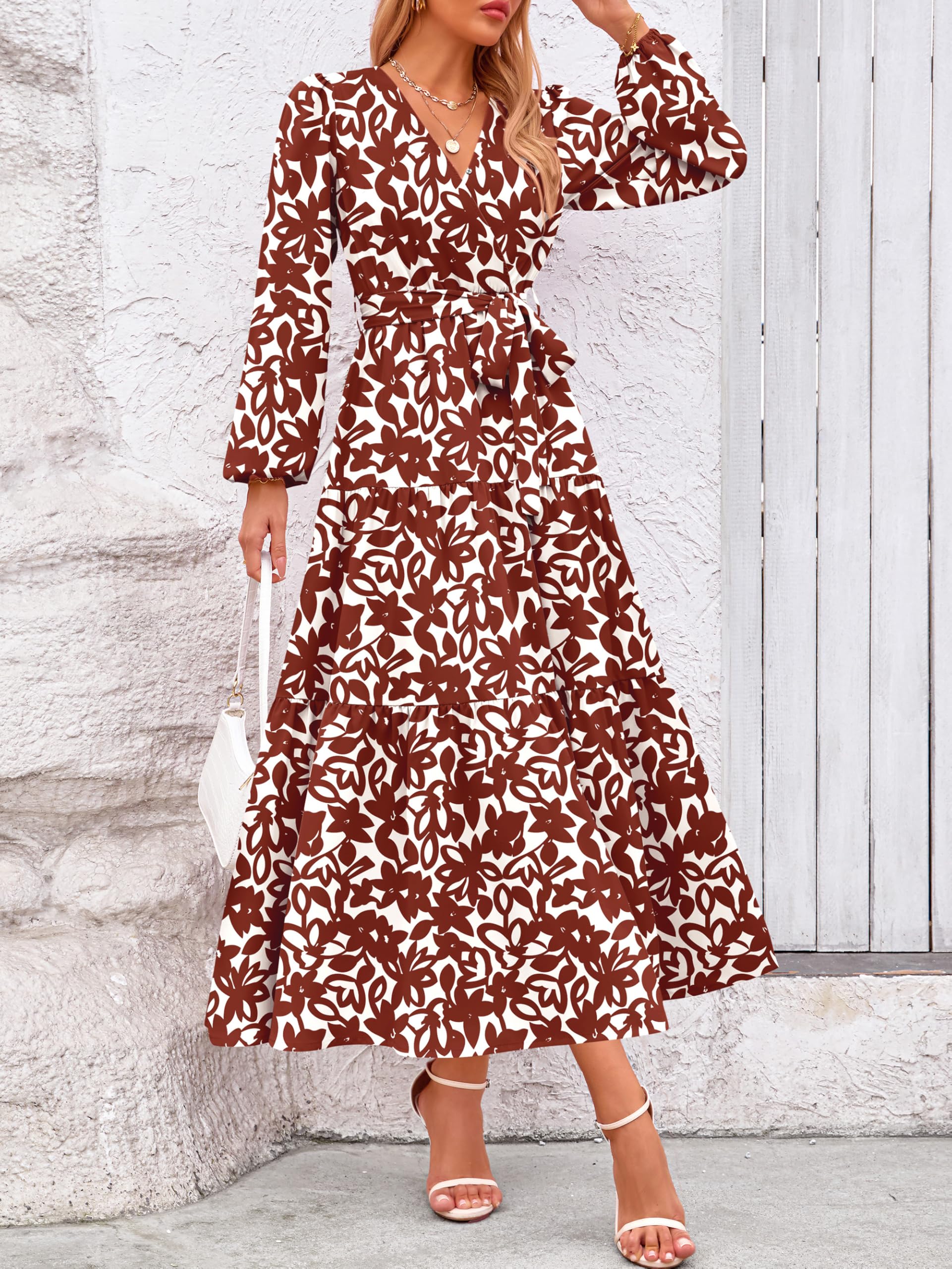 Foto 5 pulgar | Vestido Largo Prettygarden Floral De Manga Larga Con Cuello En V Para Mujer - Venta Internacional.