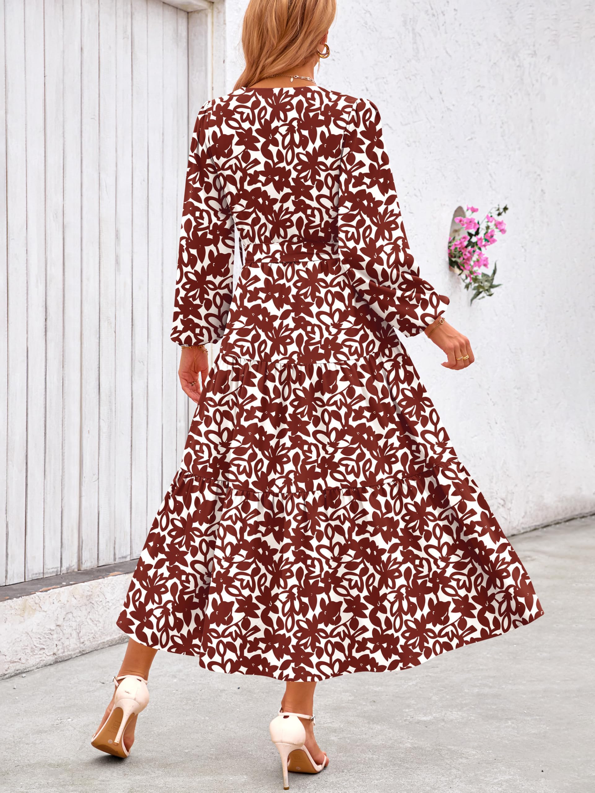 Foto 6 pulgar | Vestido Largo Prettygarden Floral De Manga Larga Con Cuello En V Para Mujer - Venta Internacional.