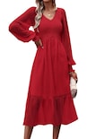 Vestido Prettygarden De Chifón Rojo Primaveral Con Cuello En V Y Cuello En V Para Mujer - Venta Internacional.