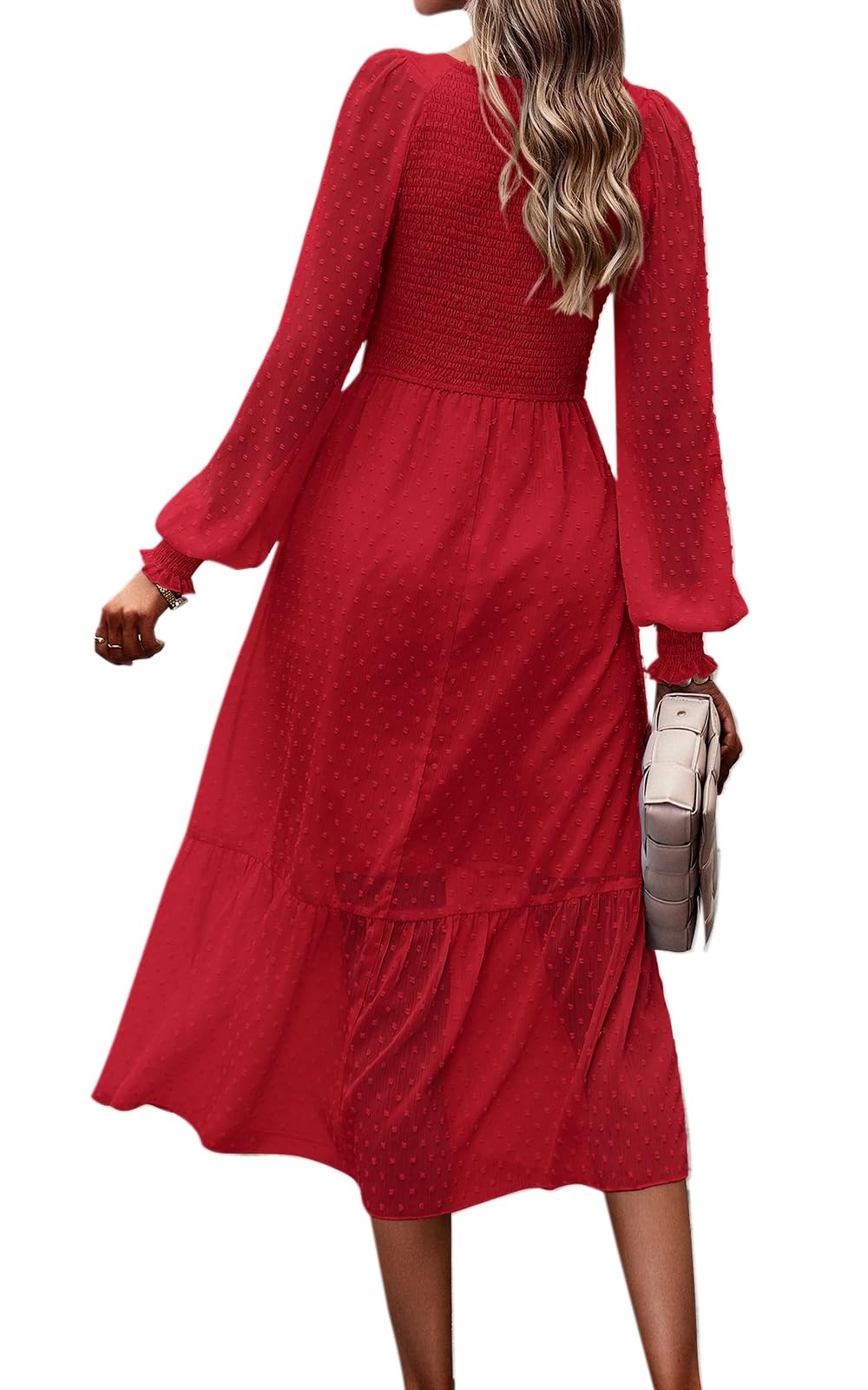 Foto 3 pulgar | Vestido Prettygarden De Chifón Rojo Primaveral Con Cuello En V Y Cuello En V Para Mujer - Venta Internacional.