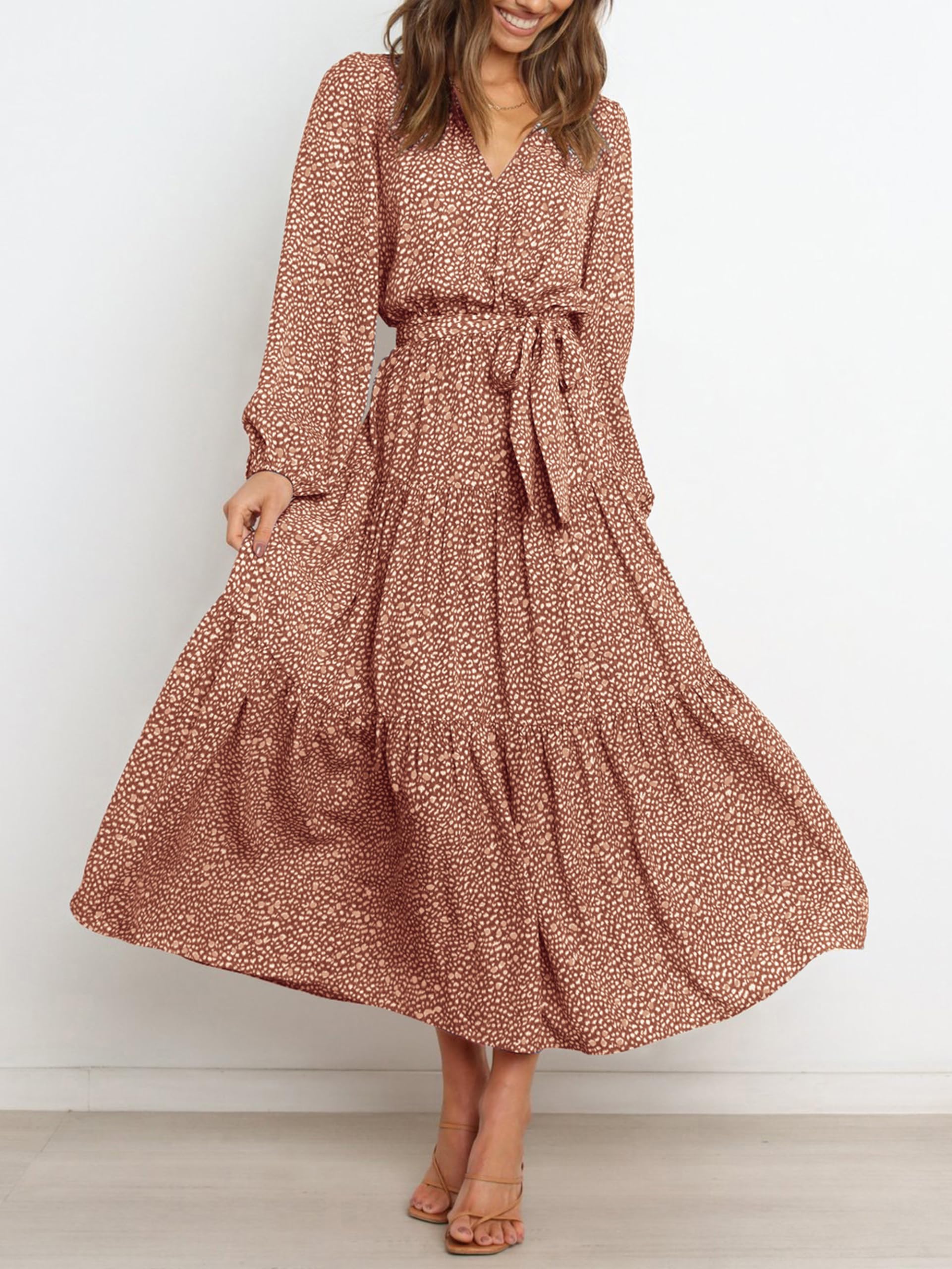 Foto 2 | Vestido Largo Prettygarden 2024 Con Volantes Florales Escalonados Para Mujer - Venta Internacional.
