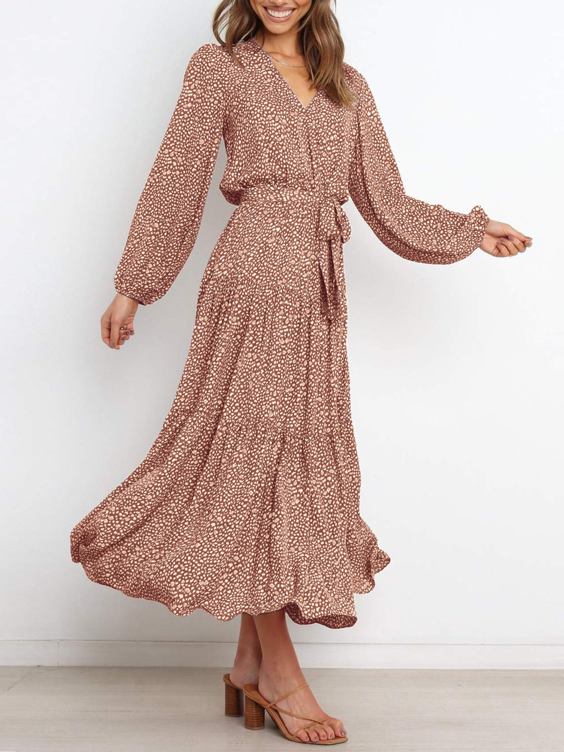 Foto 3 | Vestido Largo Prettygarden 2024 Con Volantes Florales Escalonados Para Mujer - Venta Internacional.