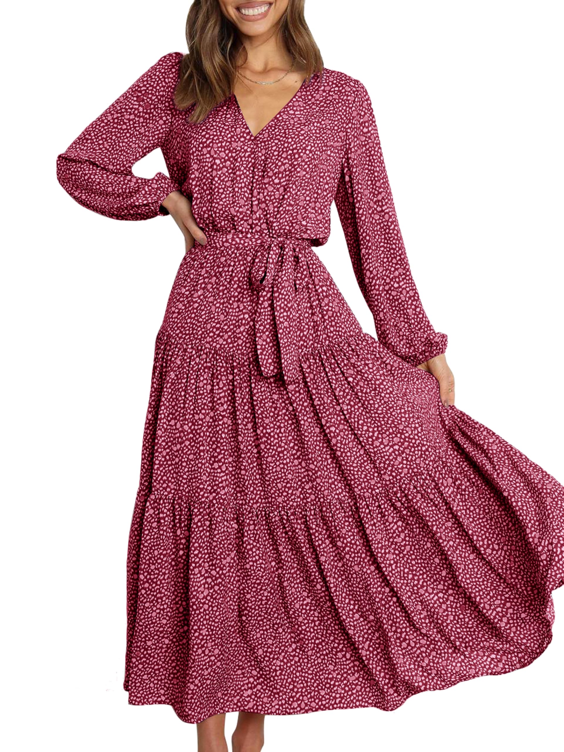 Foto 2 pulgar | Vestido Largo Prettygarden Para Mujer, Estampado Floral De Otoño 2024, Manga Larga - Venta Internacional.