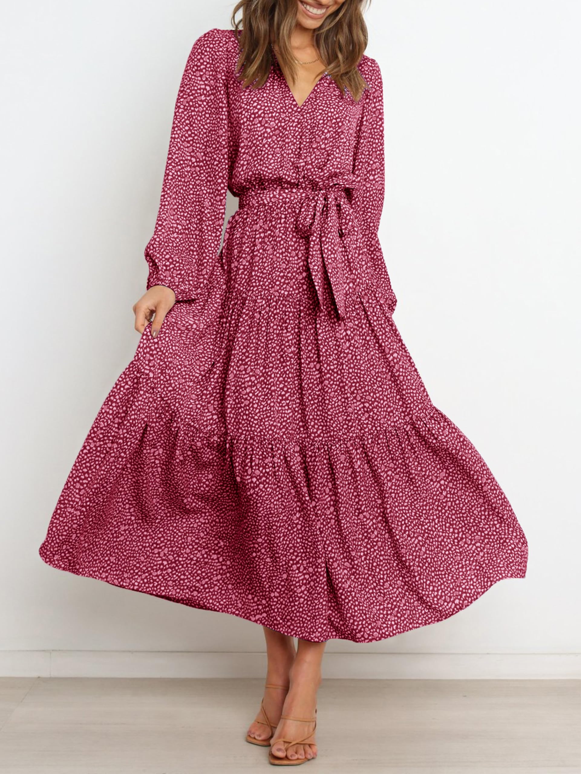 Foto 2 | Vestido Largo Prettygarden Para Mujer, Estampado Floral De Otoño 2024, Manga Larga - Venta Internacional.