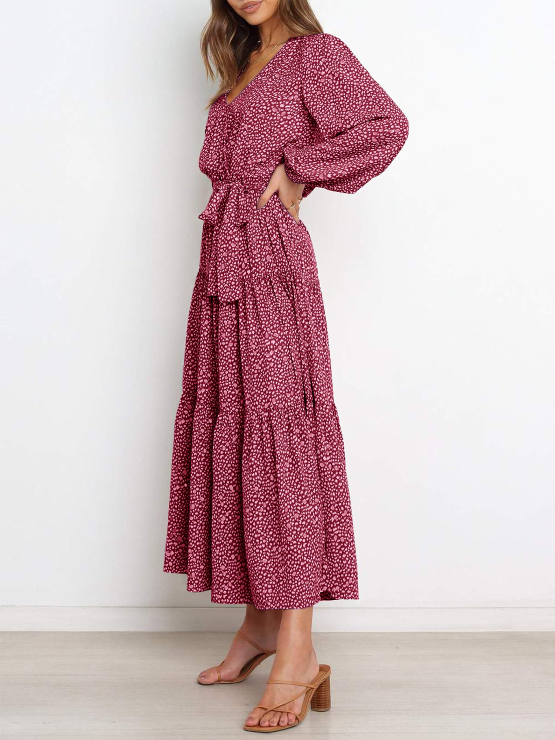 Foto 4 pulgar | Vestido Largo Prettygarden Para Mujer, Estampado Floral De Otoño 2024, Manga Larga - Venta Internacional.