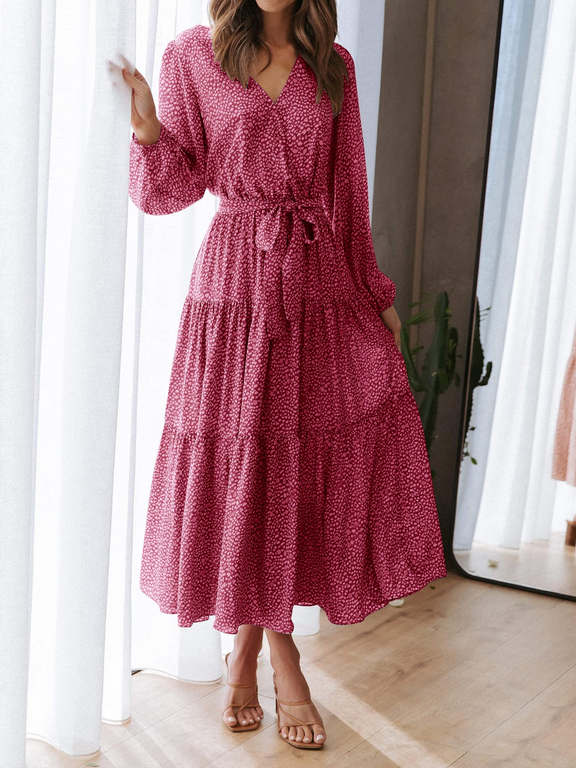Foto 5 pulgar | Vestido Largo Prettygarden Para Mujer, Estampado Floral De Otoño 2024, Manga Larga - Venta Internacional.