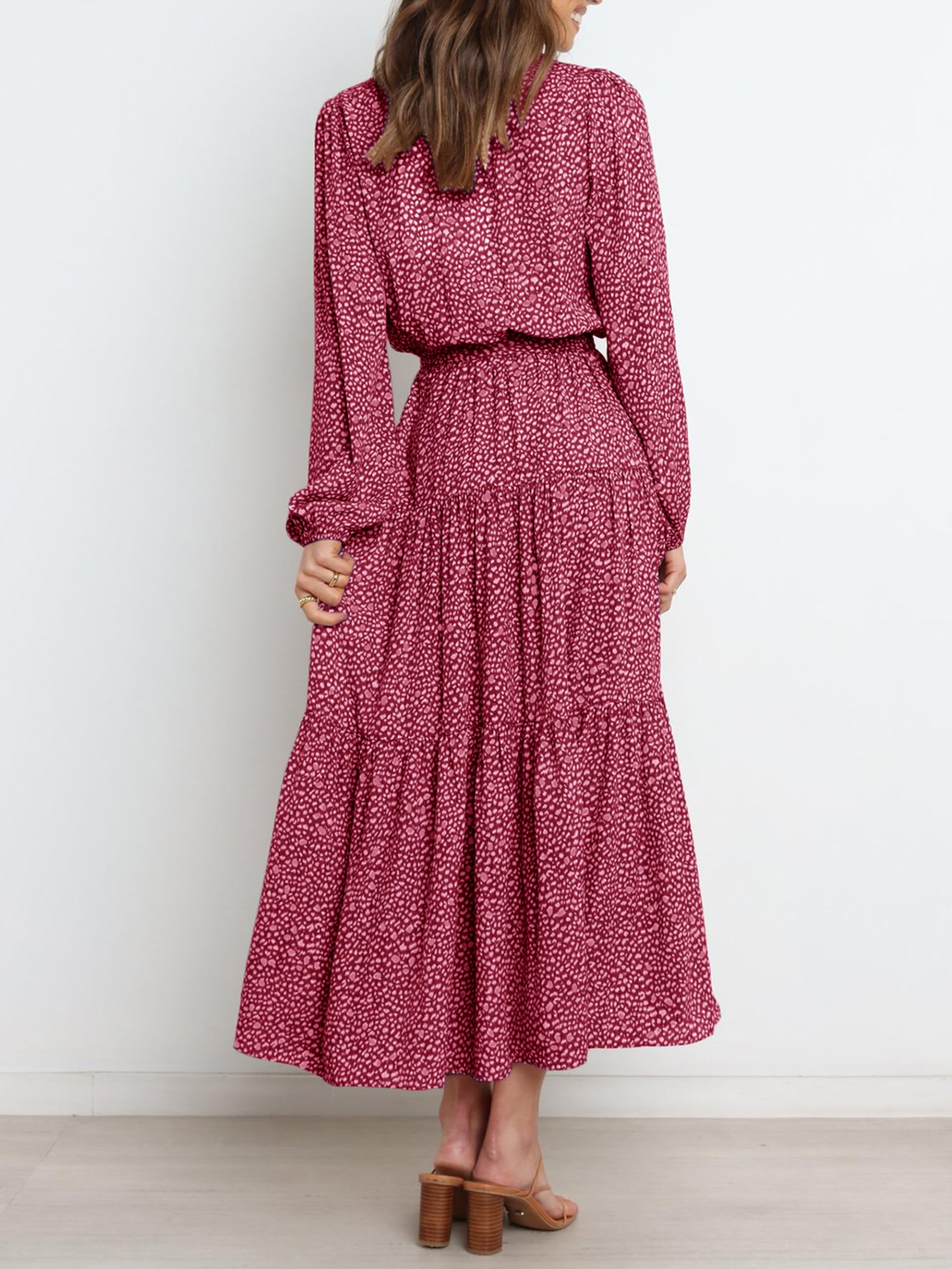 Foto 7 | Vestido Largo Prettygarden Para Mujer, Estampado Floral De Otoño 2024, Manga Larga - Venta Internacional.
