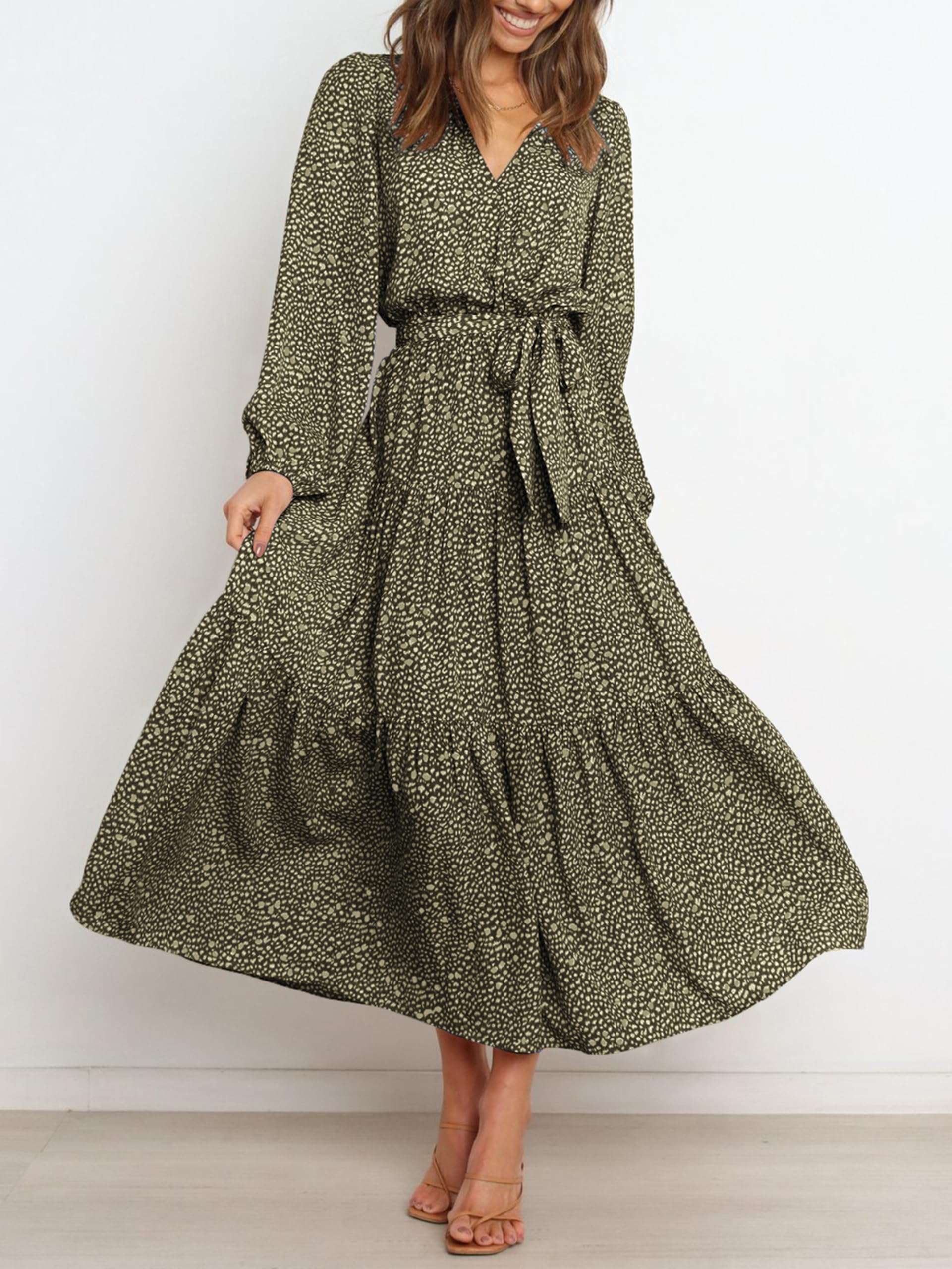 Foto 2 | Vestido Largo Prettygarden Para Mujer, Estampado Floral, Chifón, Talla Pequeña - Venta Internacional.
