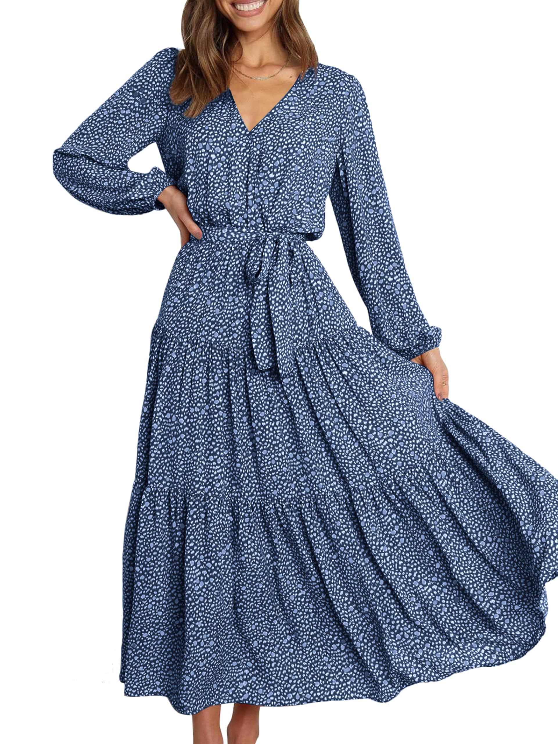 Vestido Largo Con Estampado Floral Prettygarden De Manga Larga Para Mujer - Venta Internacional.