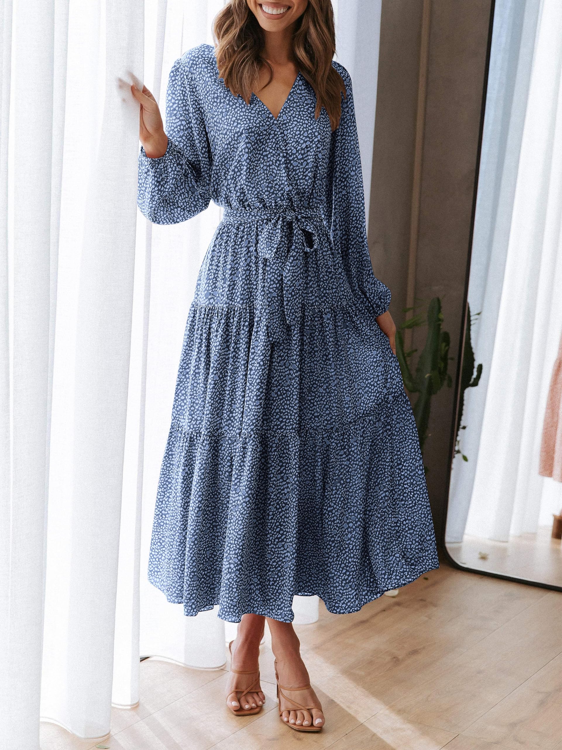 Foto 4 | Vestido Largo Con Estampado Floral Prettygarden De Manga Larga Para Mujer - Venta Internacional.
