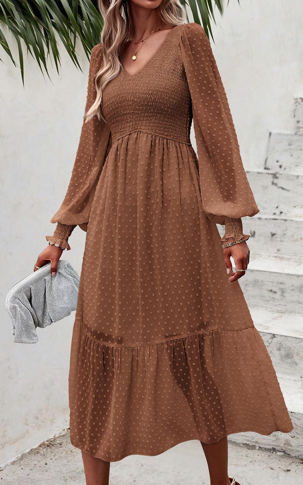 Foto 6 | Vestido Prettygarden Con Cuello En V Fruncido Para Mujer Invitada A Boda De Verano - Venta Internacional.