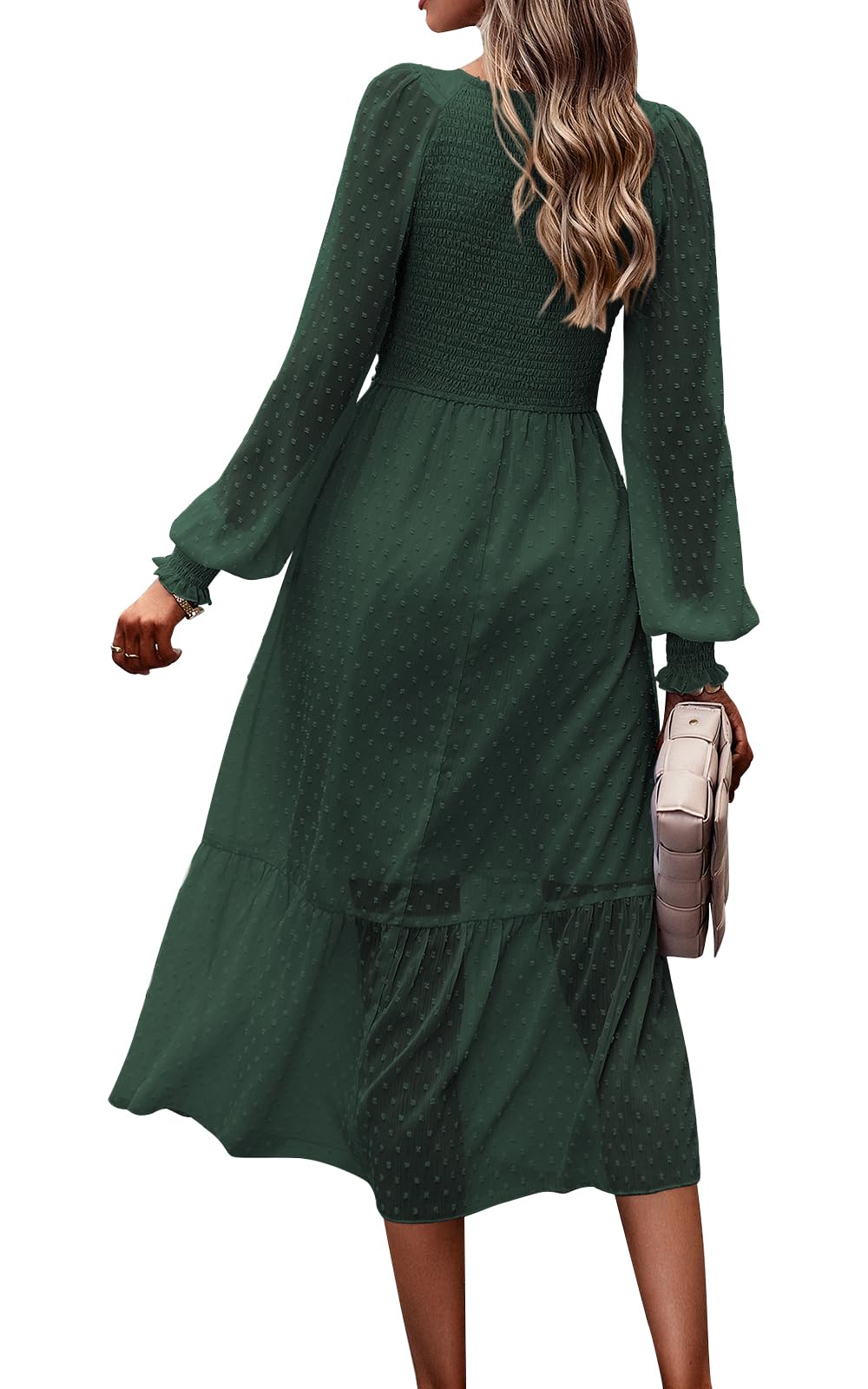 Foto 3 pulgar | Vestido Prettygarden Con Cuello En V Fruncido Y Volantes De Lunares Suizos, Verde Oscuro - Venta Internacional.