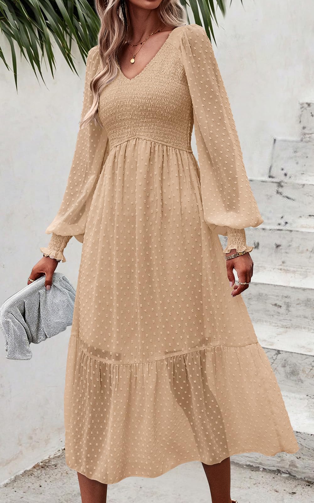 Foto 7 pulgar | Vestido Prettygarden Para Mujer Con Cuello En V Fruncido Y Volantes De Lunares Suizos - Venta Internacional.